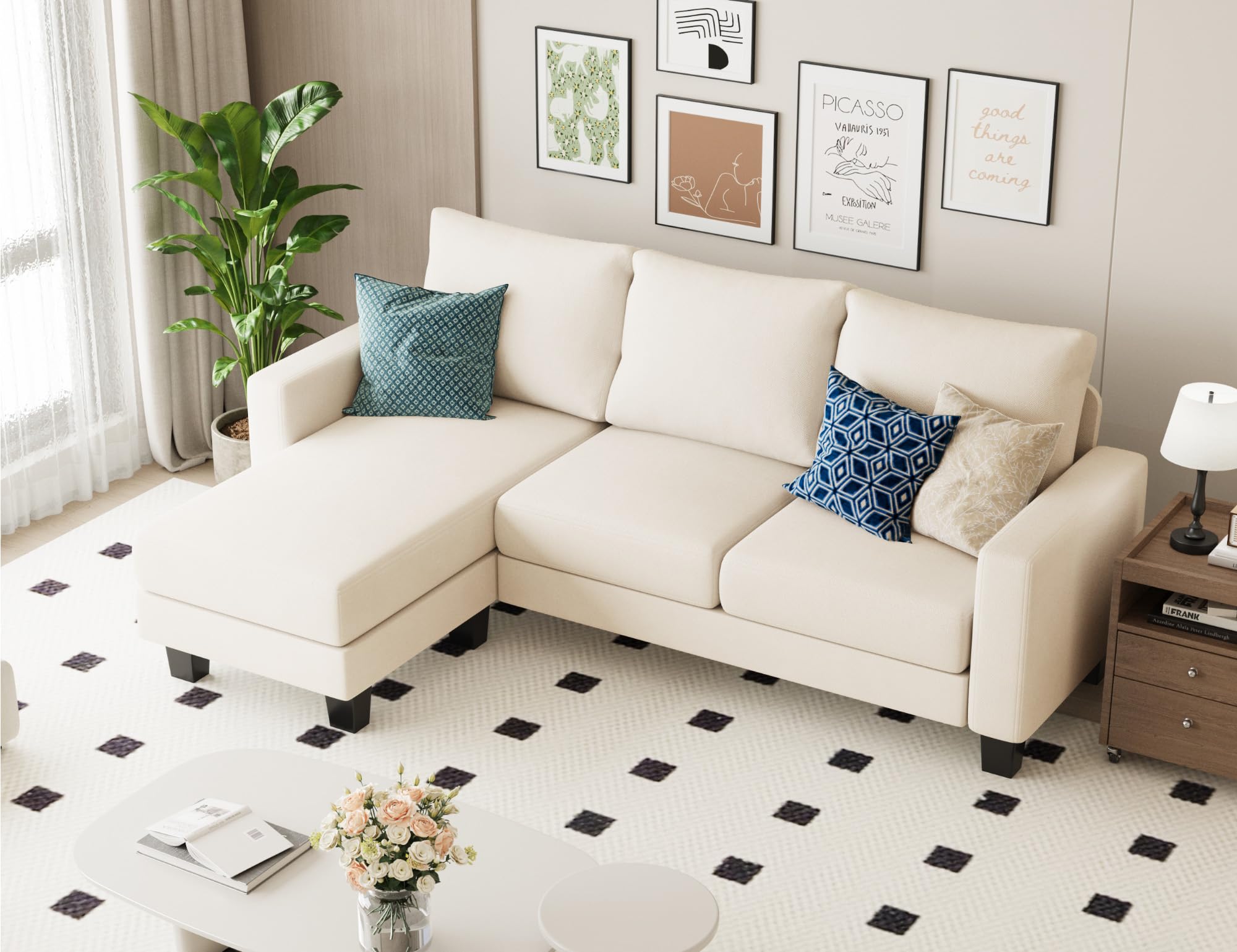 Sofa for Living Room, Couch with Convertible Chaise