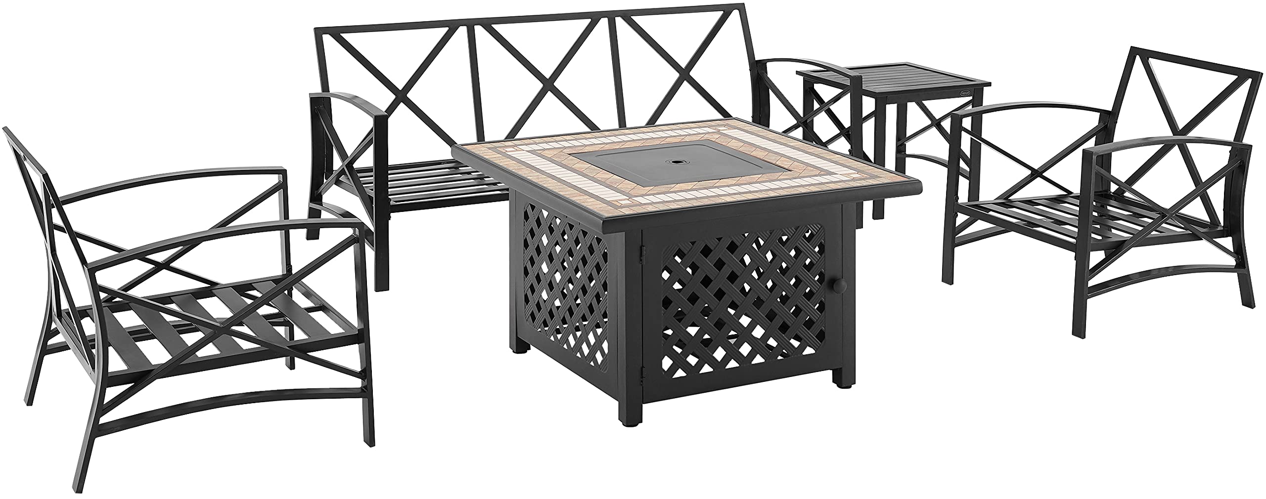 Kaplan 5-Piece Outdoor Sofa Patio Furniture Set with Propane Gas Fire Pit Table