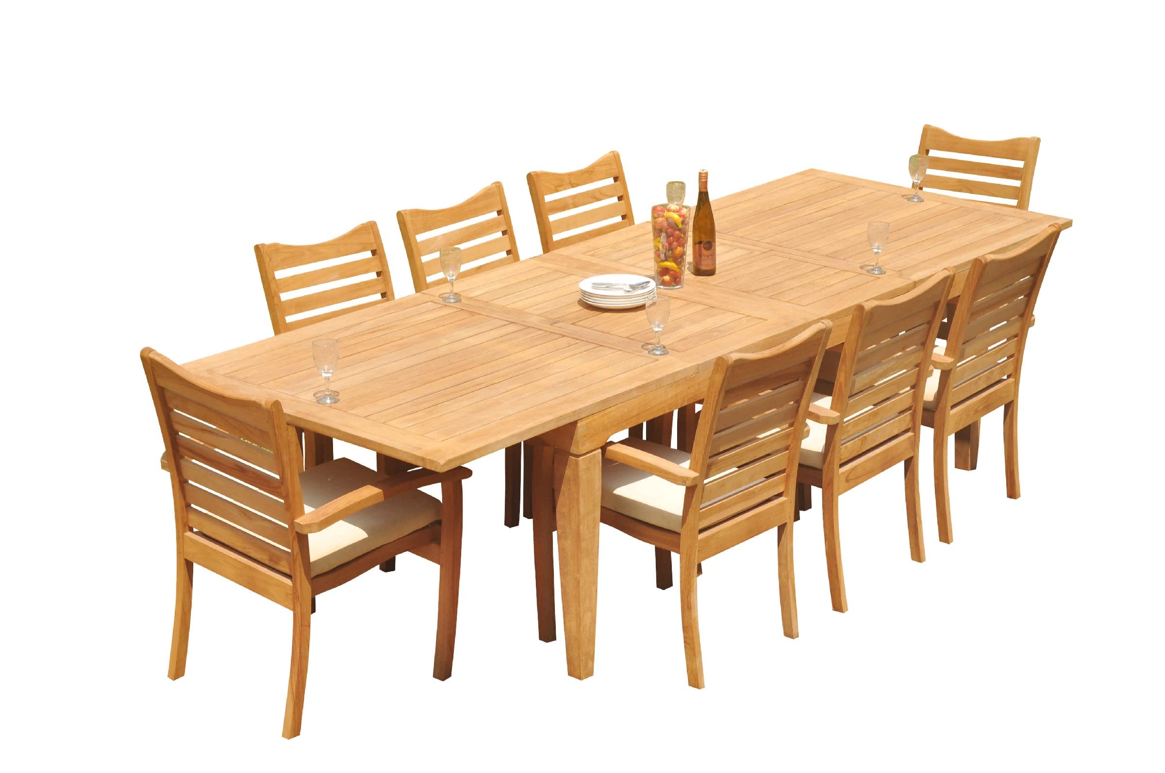 Grade-A Teak Wood Dining Set: 122" Caranas Double Extension Rectangle Table