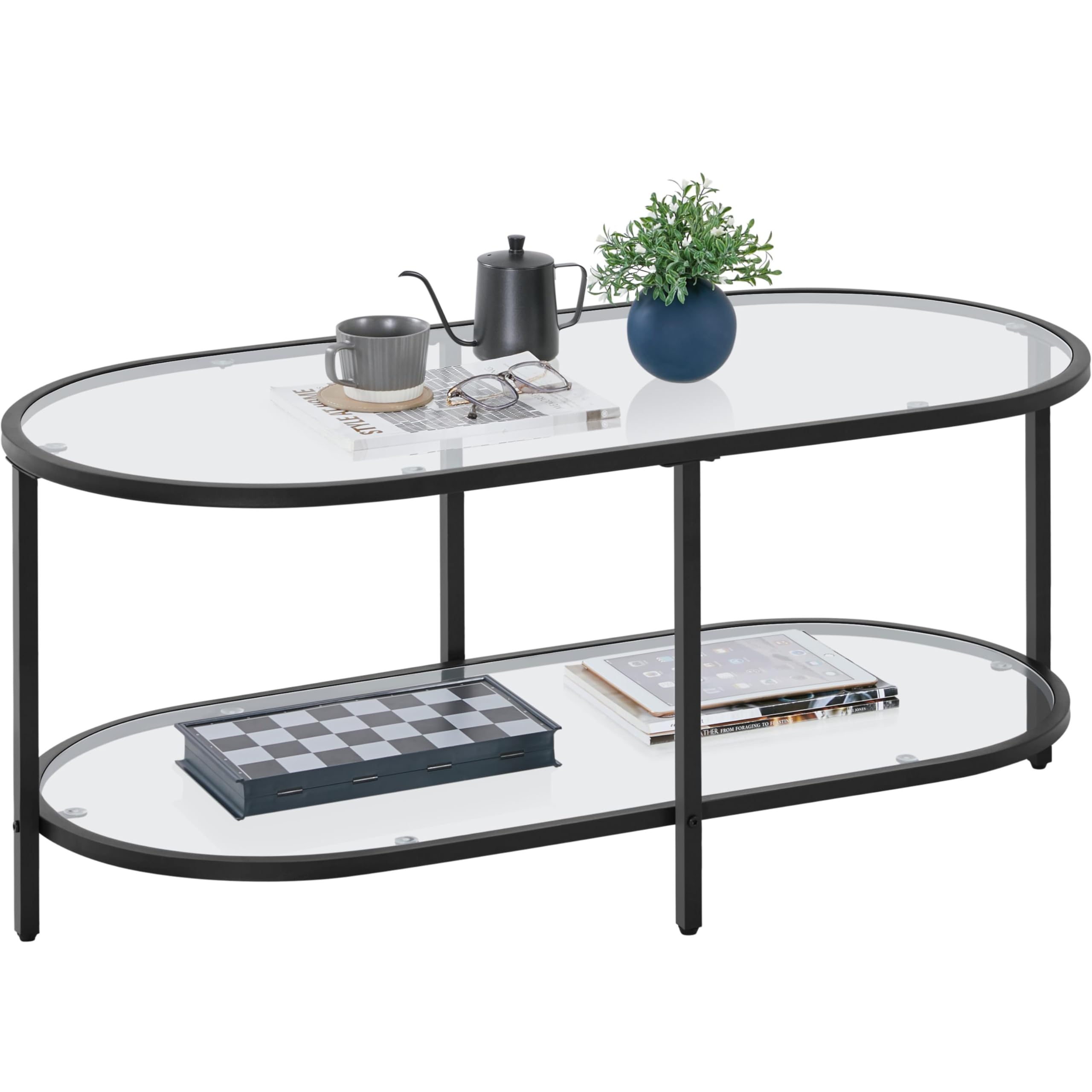 Coffee Table, Black Small Center Table with Storage Shelf for Living Room