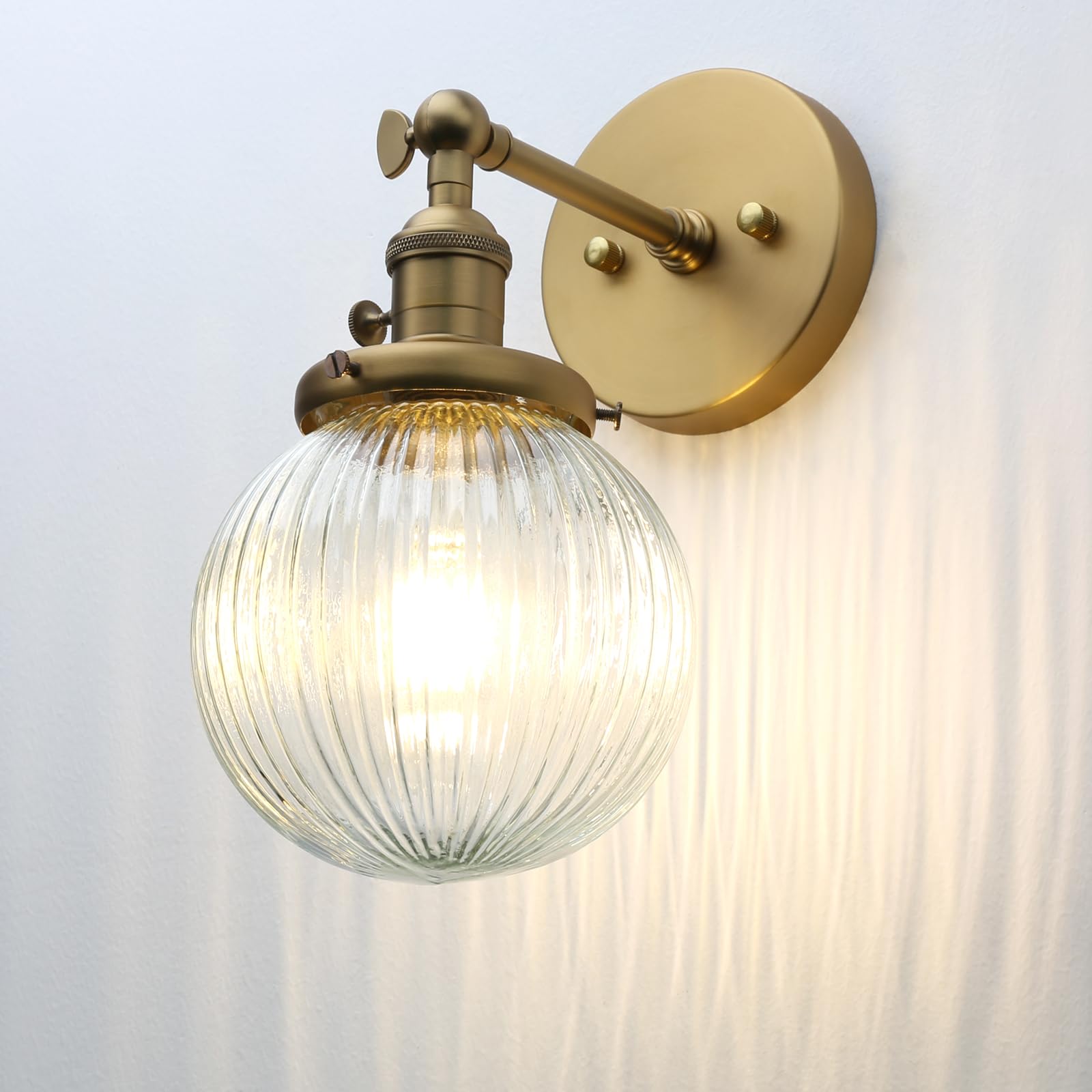 Vintage Industrial Wall Sconce Lighting Fixture with Mini 5.9" Round Clear Globe Ribbed