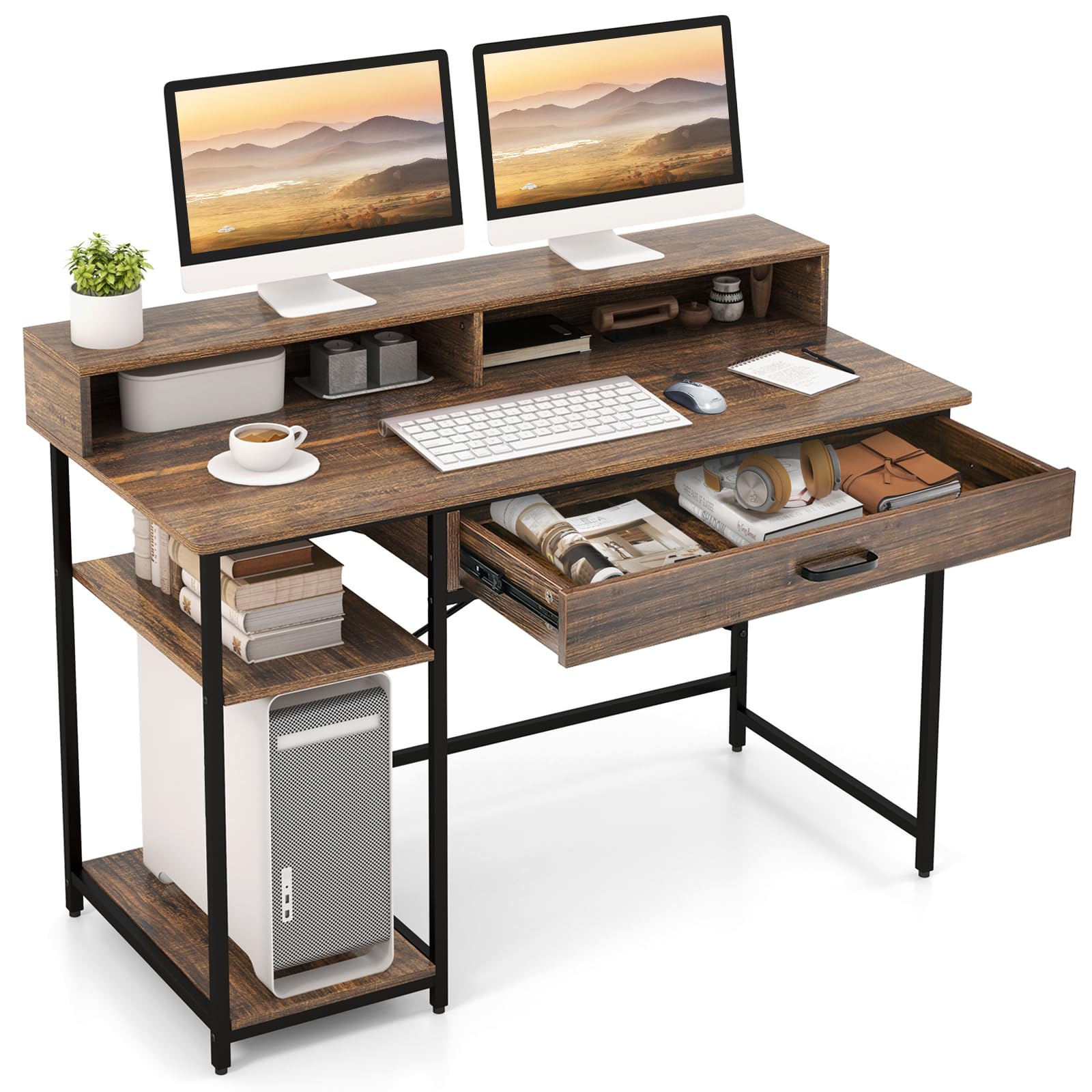 Computer Desk with Storage Drawer & Monitor Stand