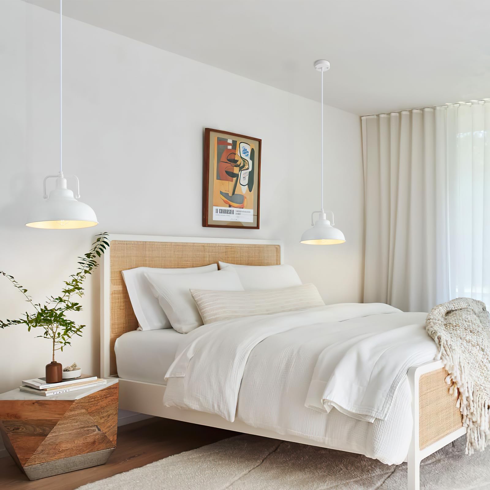 White Farmhouse Pendant Light, 11.5in Kitchen Pendant Light Fixture 2 Pack