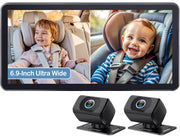 2-Kids Baby Car Camera for Seat: 6.9 Inch Ultrawide Display with Two Cameras Rear Facing