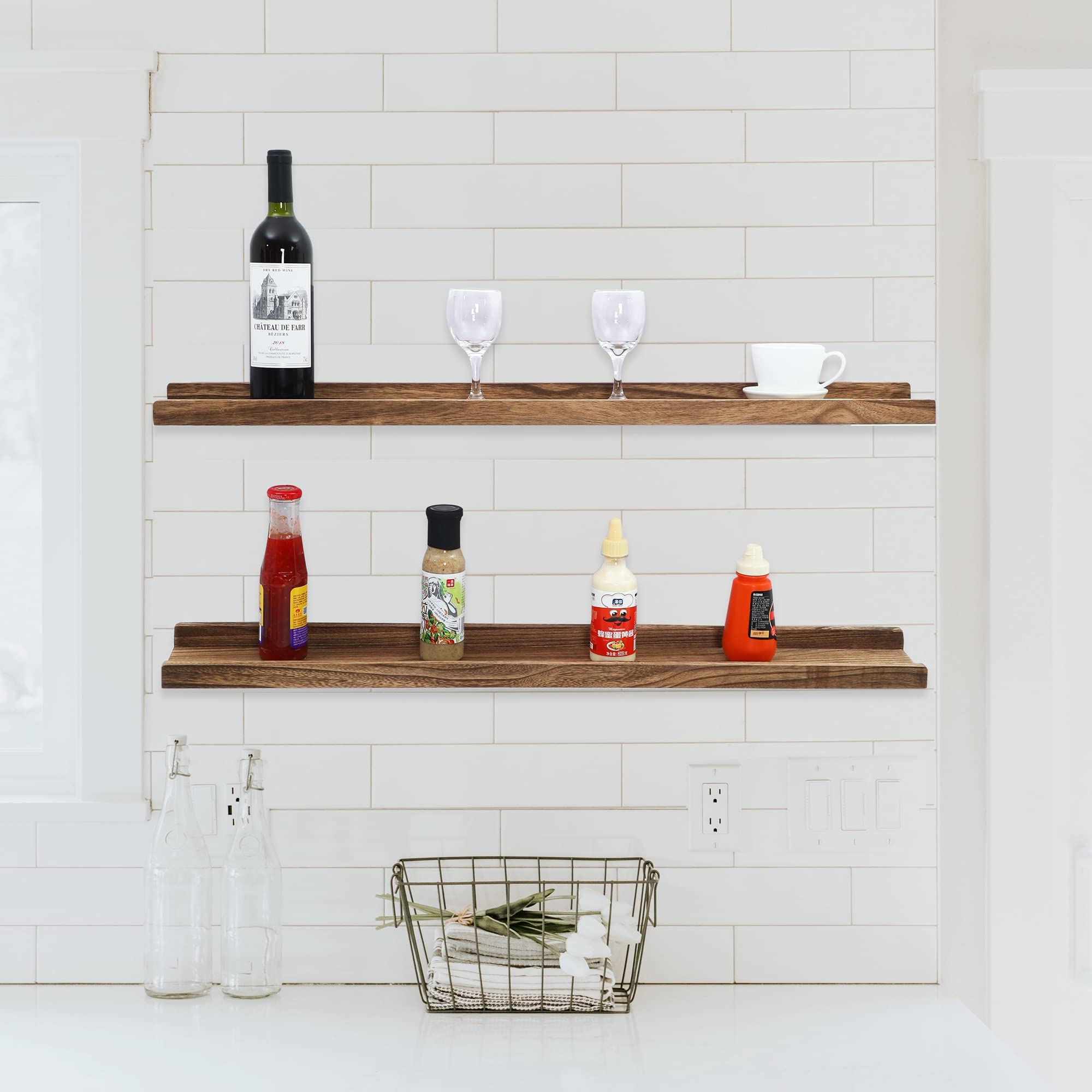 Long Floating Shelves with Lip 36 Inches Set of 2,Wood Picture Legde Shelf for Wall,Photo