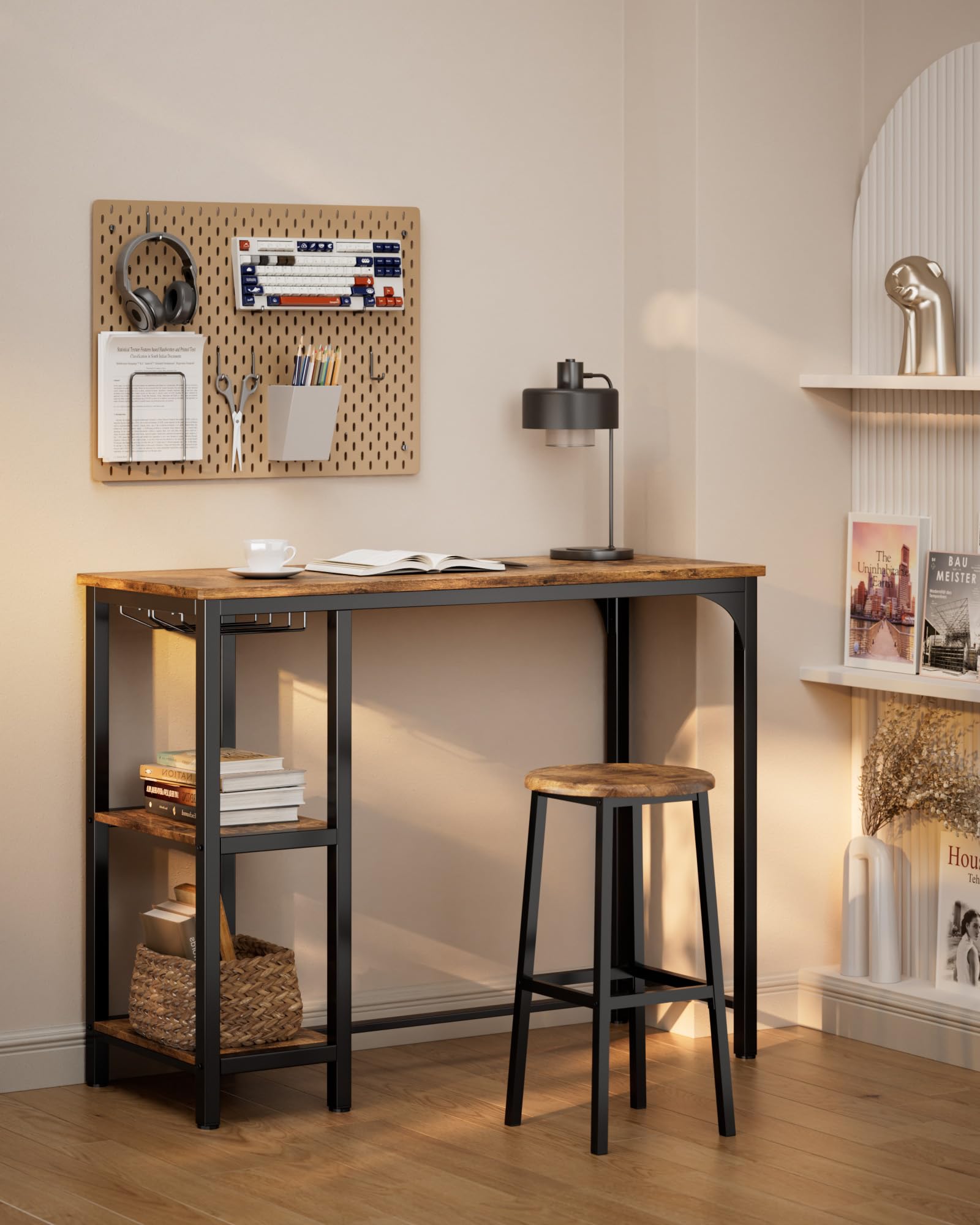 3-Piece Bar Table Set for 2, Bar Table with Stools & 2 Storage Shelves, Small Bar Table