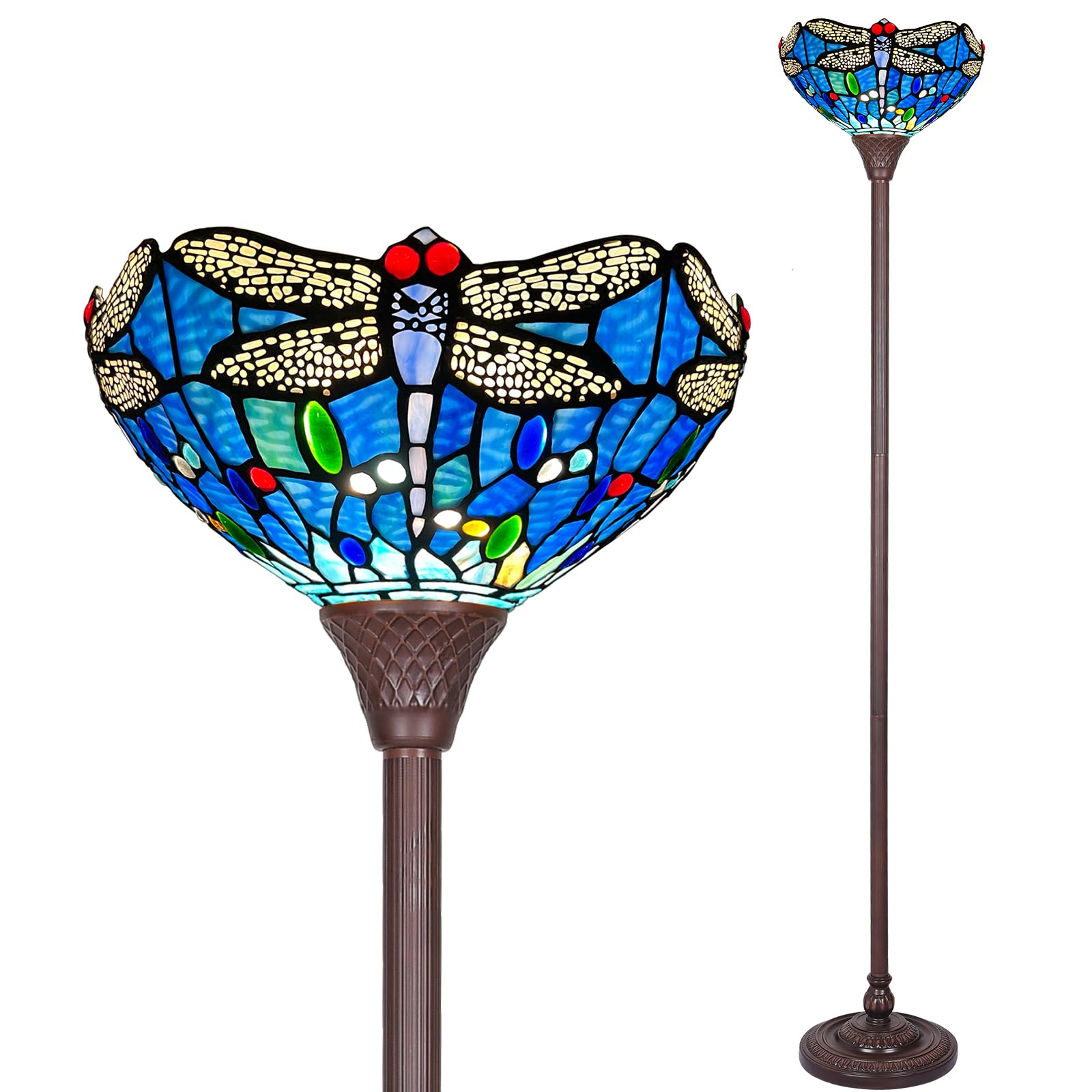Floor Lamp 70 Inches Height Industrial Pole Vintage Blue Dragonfly