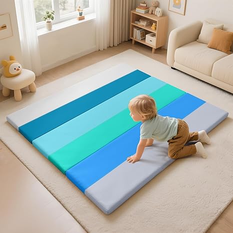 Foam Baby Play Mat: PU Leather Waterproof Kids Playmat - Trifold Floor Mat - Large Play Mat