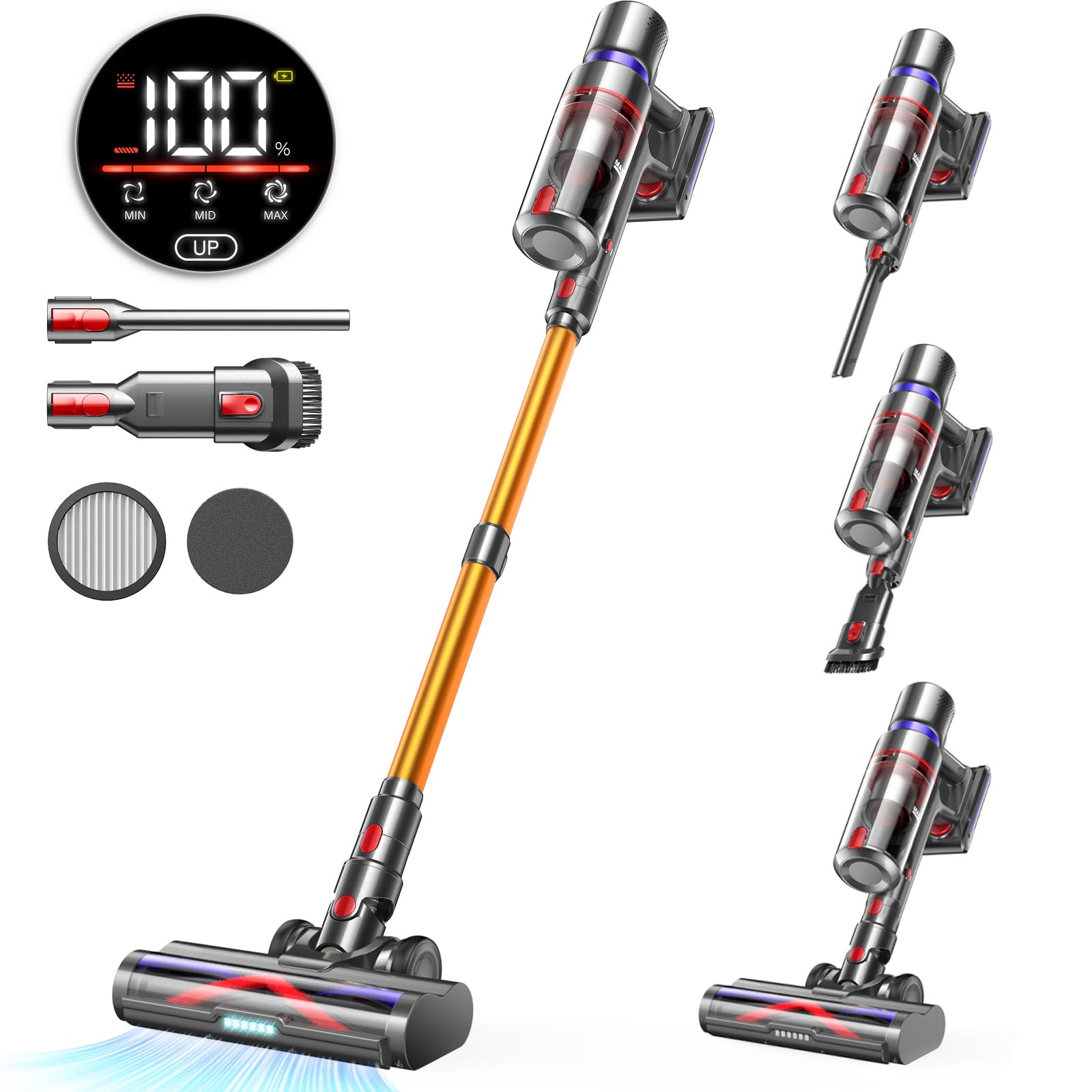 Cordless Vacuum Cleaner, 45Kpa 550W 65Mins Self-Standing Vacuum Cleaners for Home, Stick Vacuum with Touch Screen, Anti-tangle Brush, Rechargeable Vacuum Cordless for Pet Hair, Carpet, Hardwood Floor