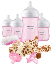 Natural Baby Bottle with Natural Response Nipple, Pink Baby Gift Set with Snuggle