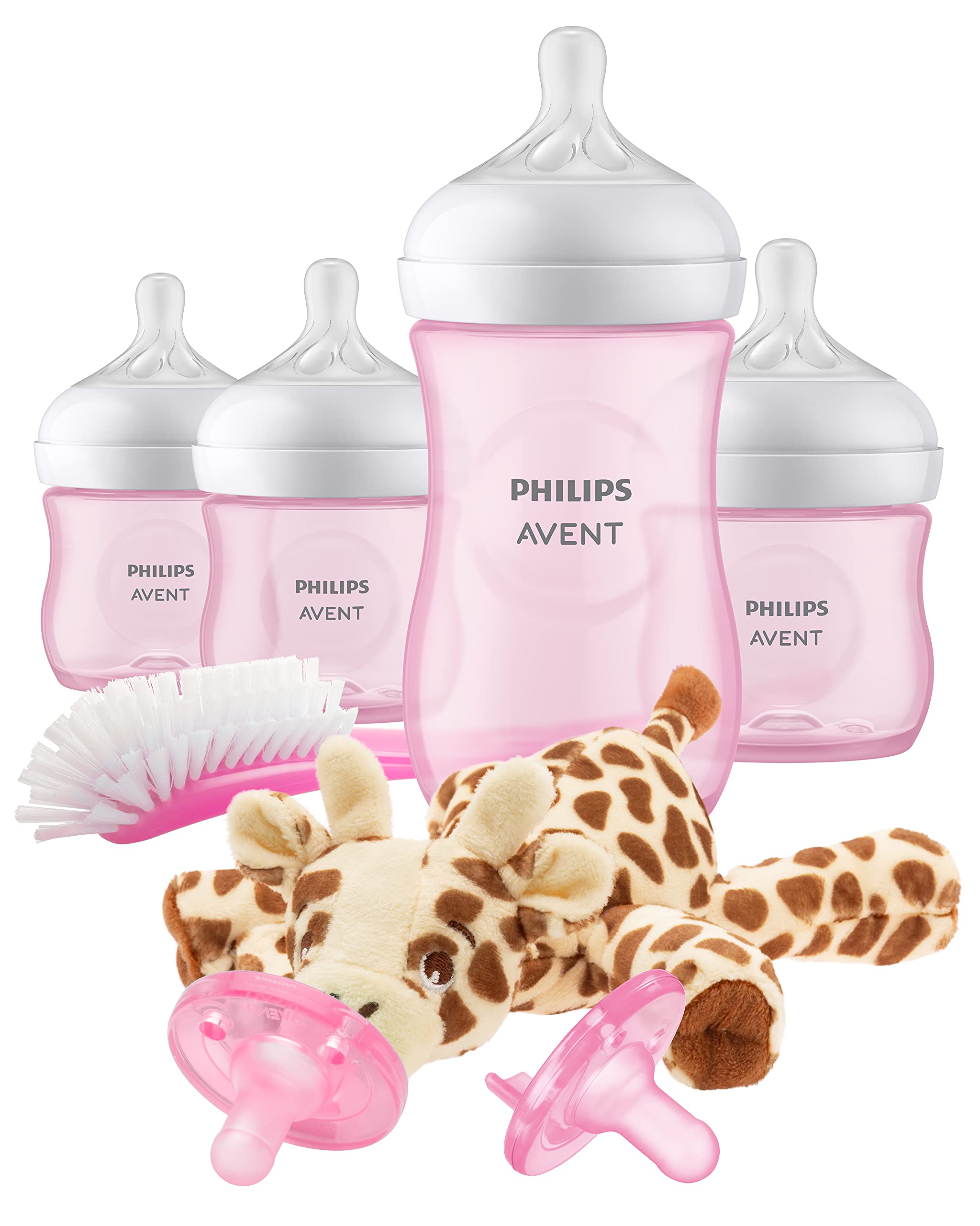 Natural Baby Bottle with Natural Response Nipple, Pink Baby Gift Set with Snuggle