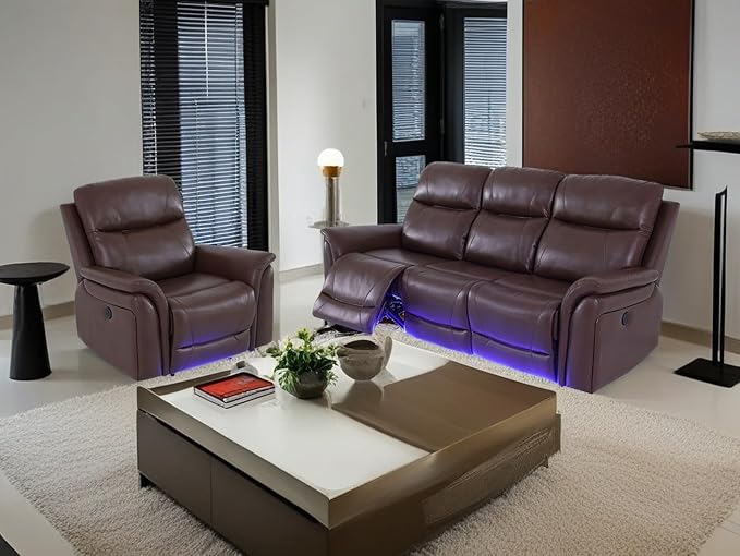 Recliner Couch Set 3PCS Breathing Leather Living Room Sofa Set