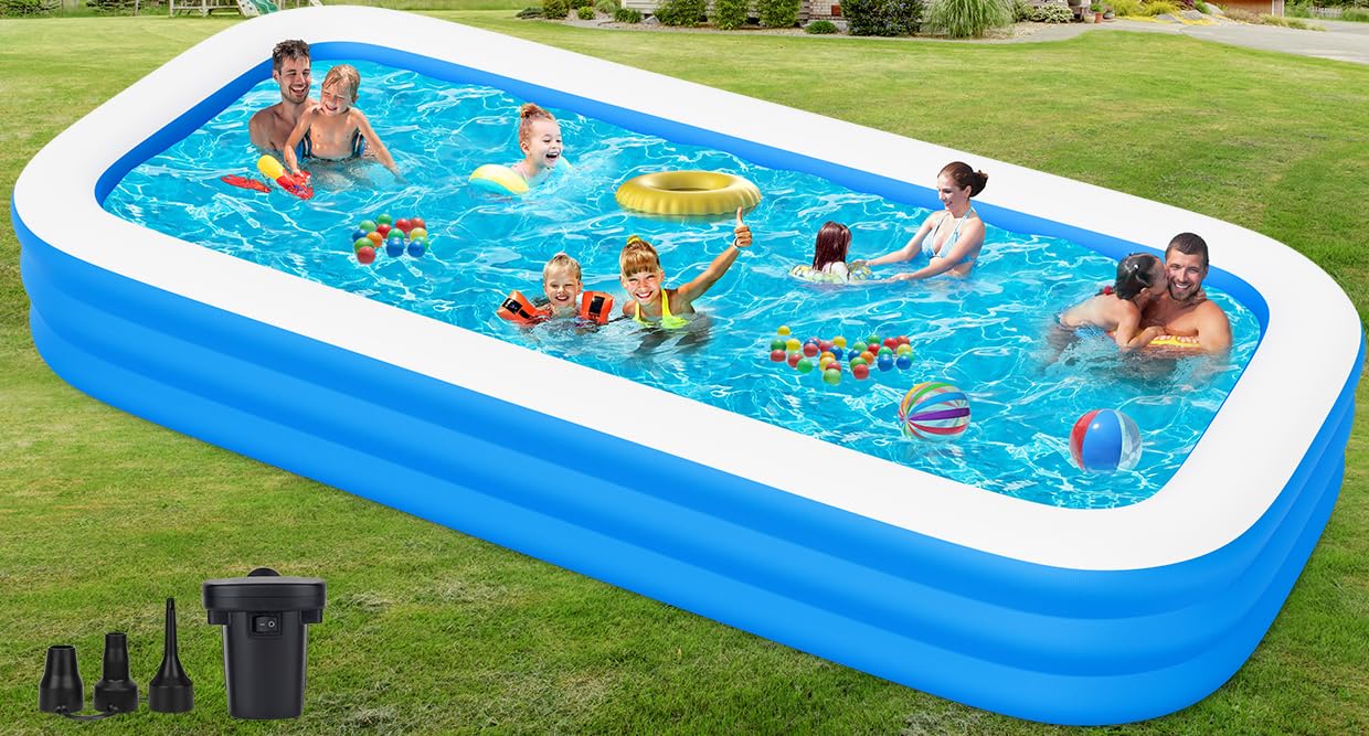 Large Inflatable Pool for Adults, 165" X 76" X 22" Big Blow-Up Pool Swimming Pool