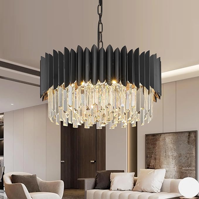 Chandelier 23.62'' K9 Crystal Round Pendant Lights Adjustable