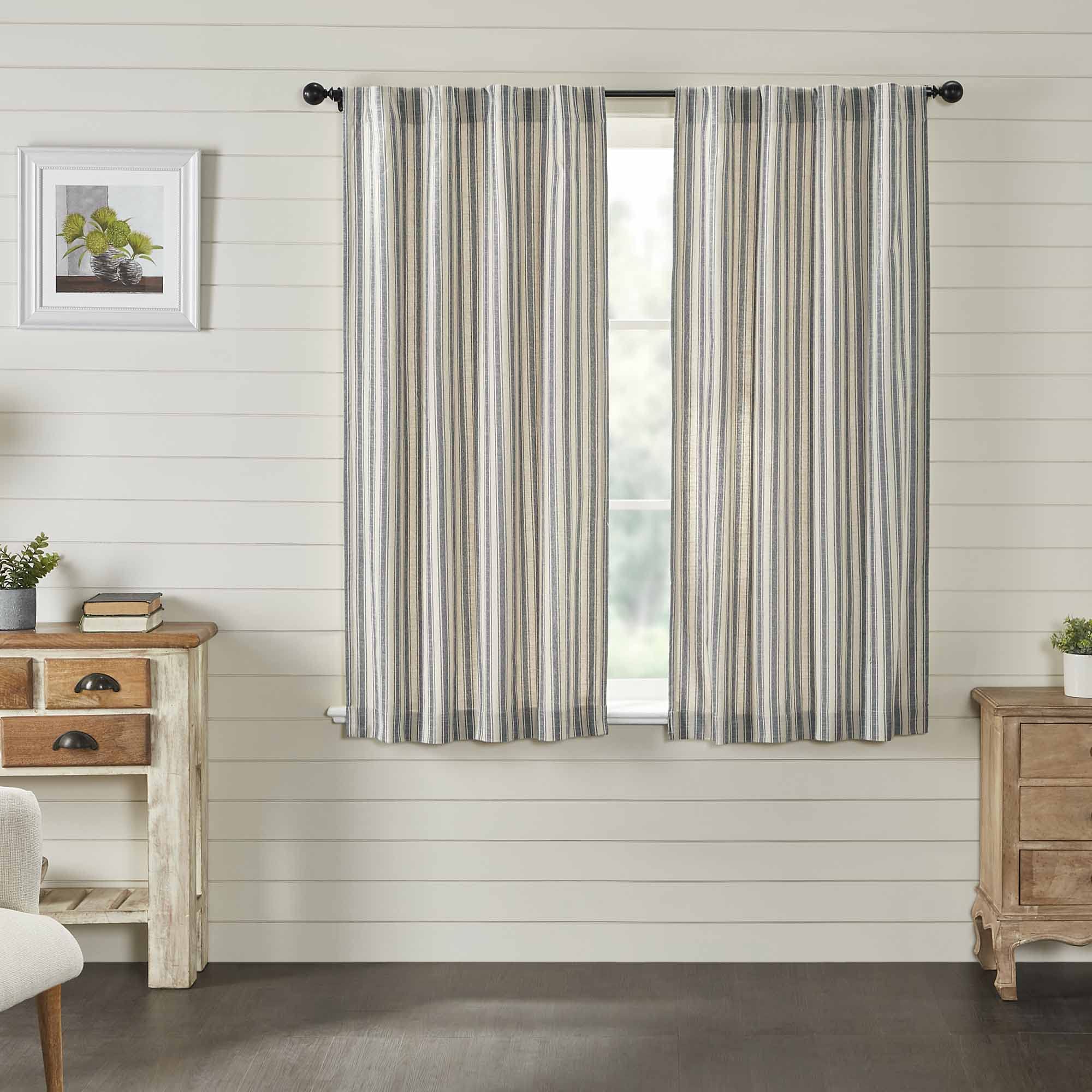 Market Place Gray Ticking Stripe Panel Curtains, Set of 2, 63" L x 36"