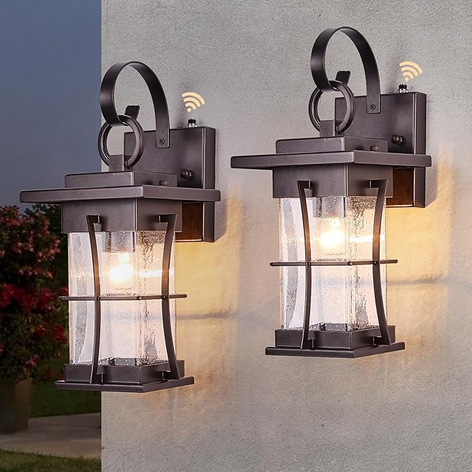 Bronze Outdoor Light Sconces Wall Mount Matte Brown Outdoor Wall Lamp Large Exterior Porch Wall Lantern with Seeded Glass 15" Outside Lights for House, Front Door, Patio, Backyard