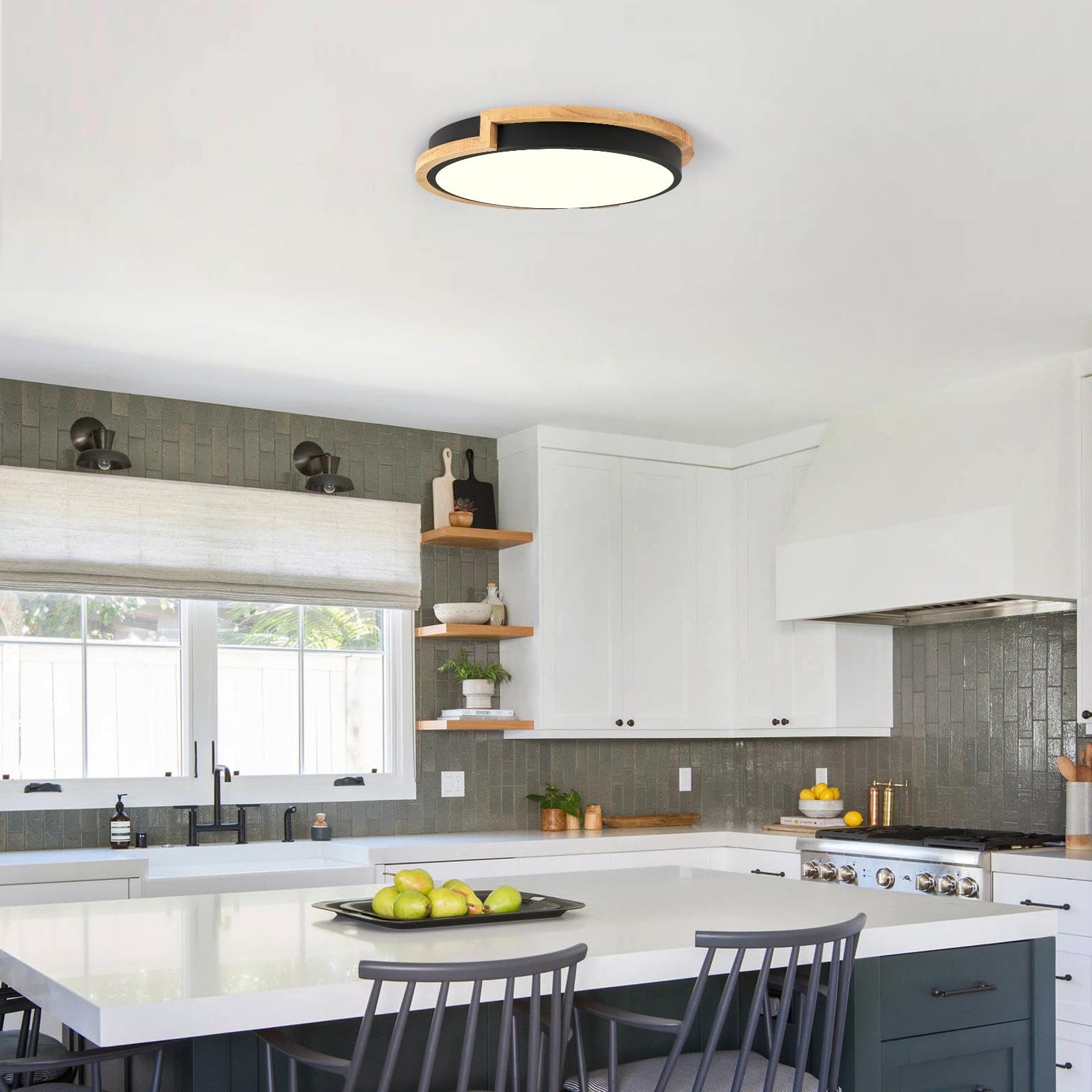 Dimmable Wood LED Flush Mount Ceiling Lights