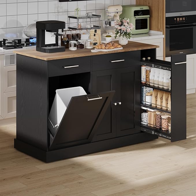 Rolling Kitchen Island Cart with Pull Out Spice Rack