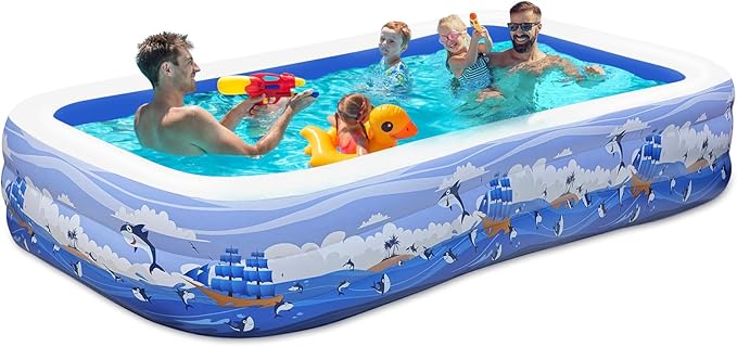 Pool for Kids and Adults, 145" x 71" x 22" Family Full-Sized Inflatable Swimming