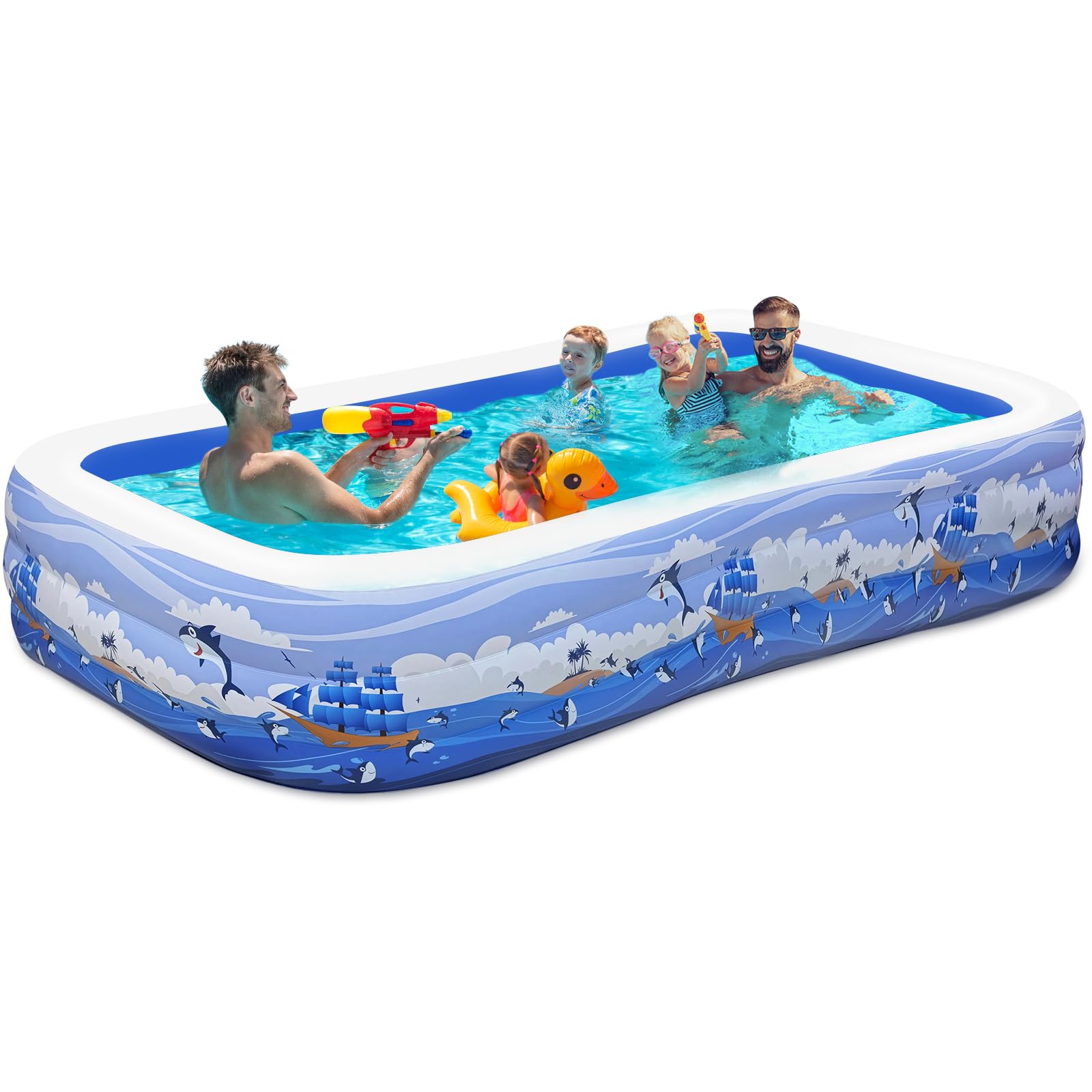 Pool for Kids and Adults, 145" x 71" x 22" Family Full-Sized Inflatable Swimming