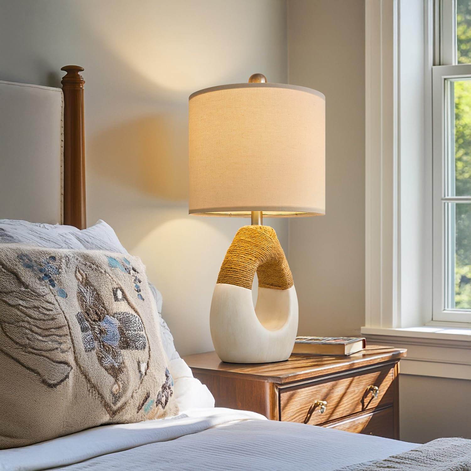Boho Table Lamps Bedroom Living Room Set 2 Small Farmhouse Rattan Table Lamp 19