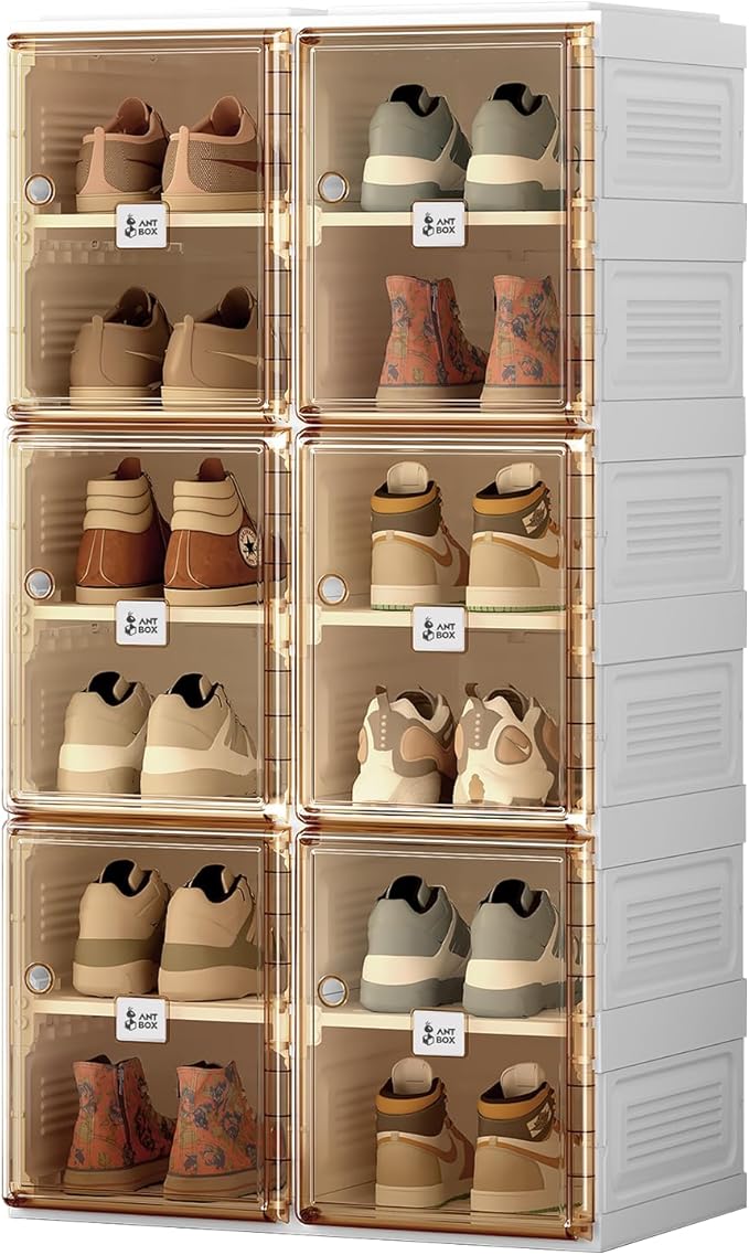 Shoe Organizer Storage Box, Portable Folding Shoe Rack for Closet with Magne