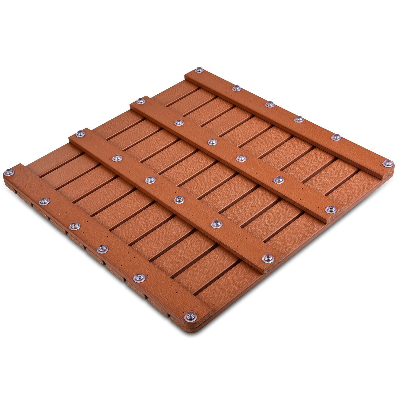 Heavy Duty Large PS Wood Shower Mat - Non-Slip Bath Floor Mat with Drain Hole