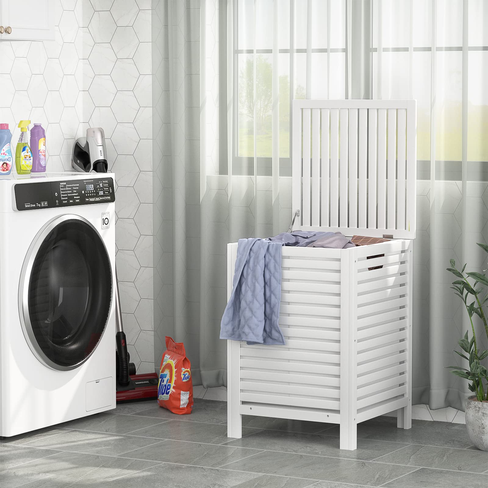 Bamboo Laundry Hamper with Lid, 120L Large Clothes Laundry Sorter