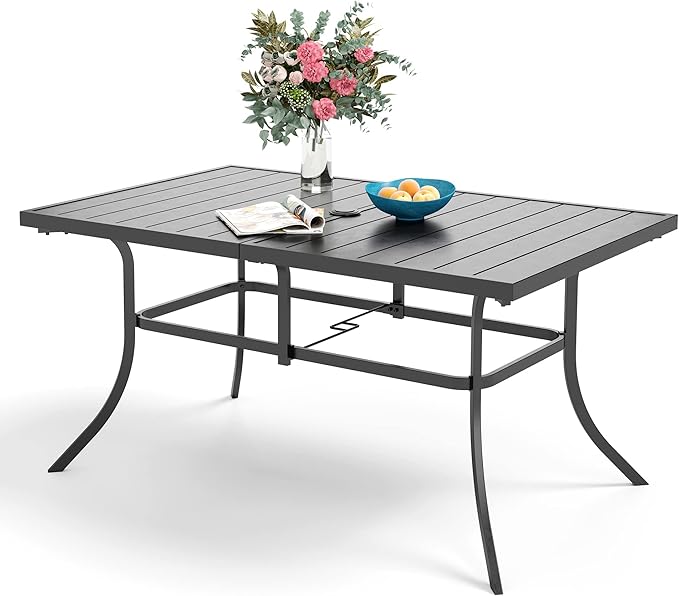 Black Expandable Patio Dining Tables Metal Outdoor Table for 6-8 Person