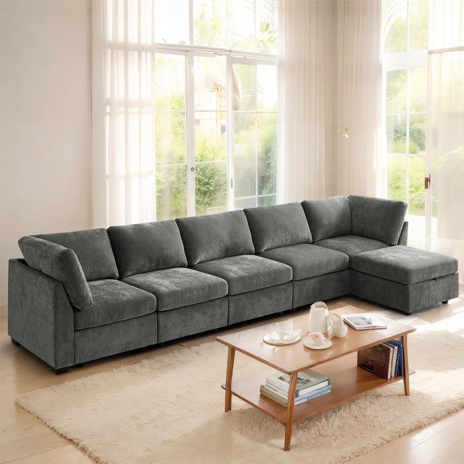 Sofa Couch Set with Storage Ottoman for Living Room
