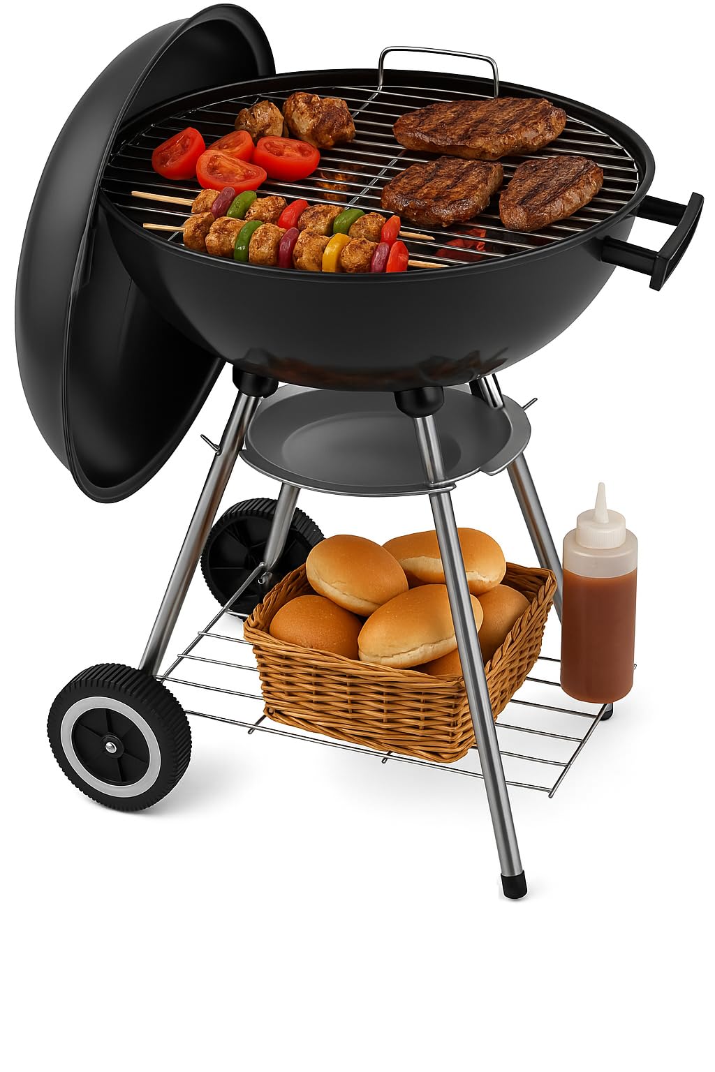 18 Inch Portable Charcoal Grill – Heavy-Duty Round BBQ Grill with Thickened Grilling Bowl