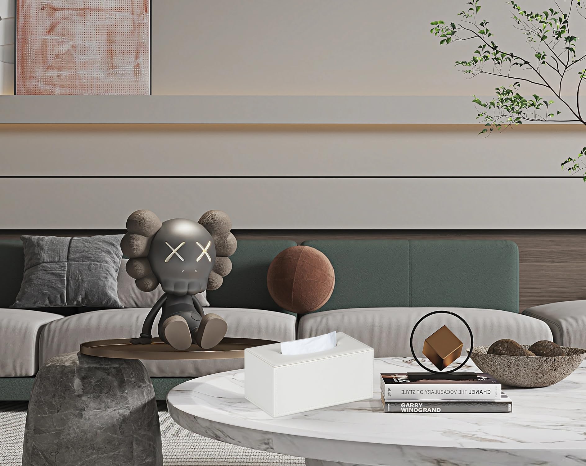 Tissue Box Cover Rectangular Tissue Box Holder for Bathroom (White)