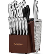 Knife Set, 15-Piece Kitchen Knife Set with Block, Built-in Knife Sharpener