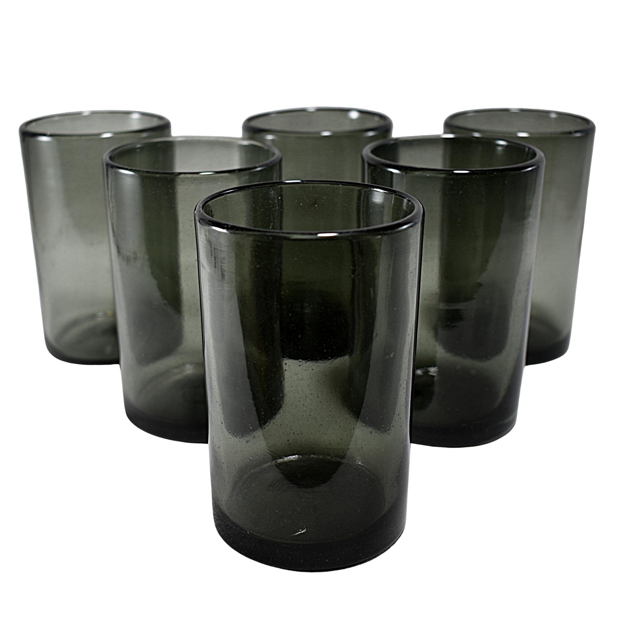 Drinking Glasses Artisan Crafted from Mexico Set of 6 pieces (Smoke, Water 16 Oz.)