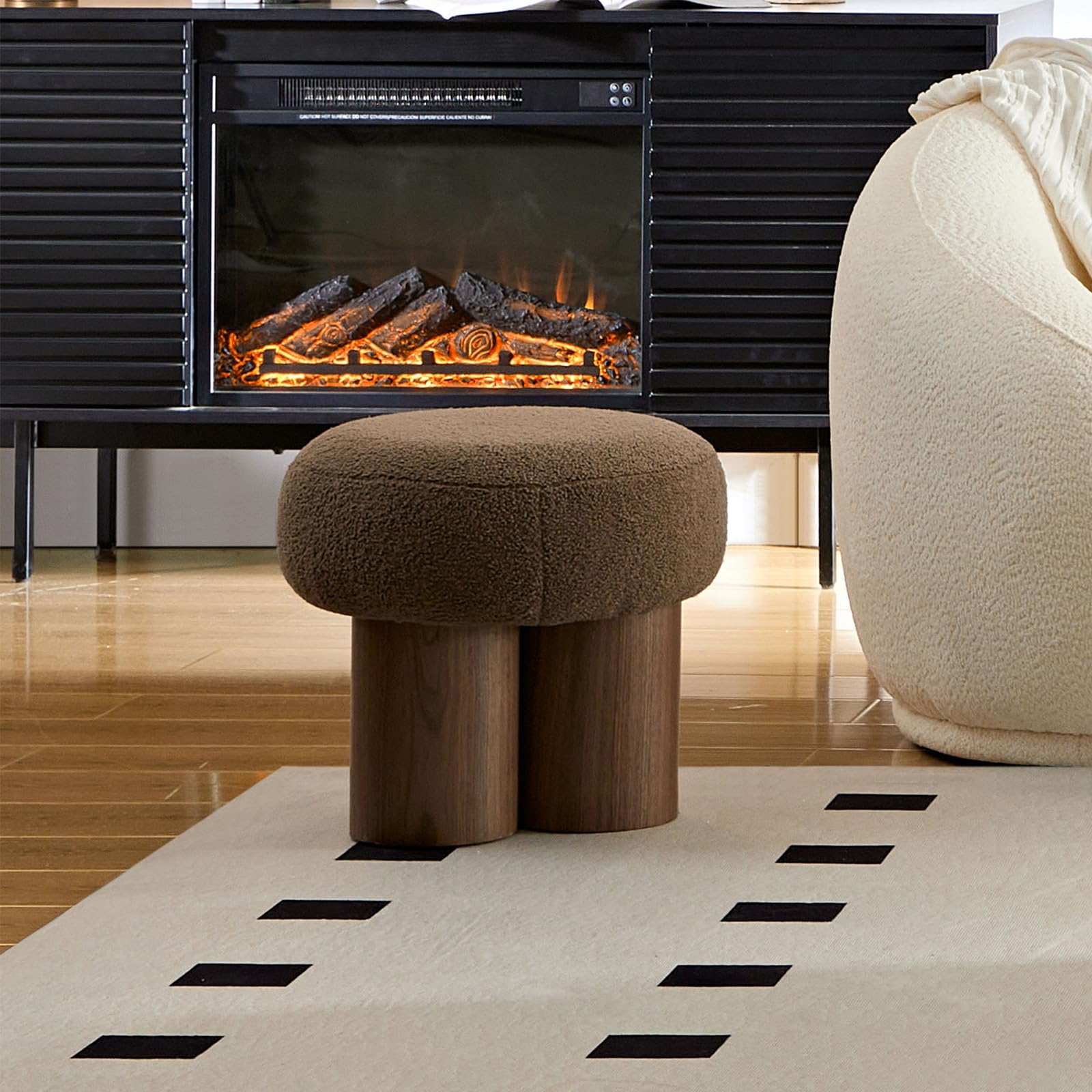 Round Mushroom Ottoman Foot Stool, Boucle Ottoman, Ottomans and Poufs