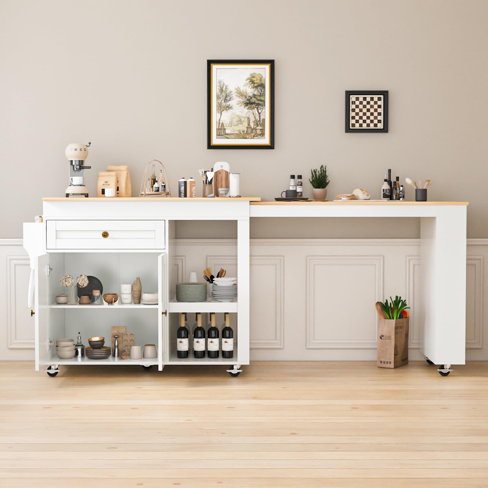 81.5" Kitchen Island with Extendable Dining Table