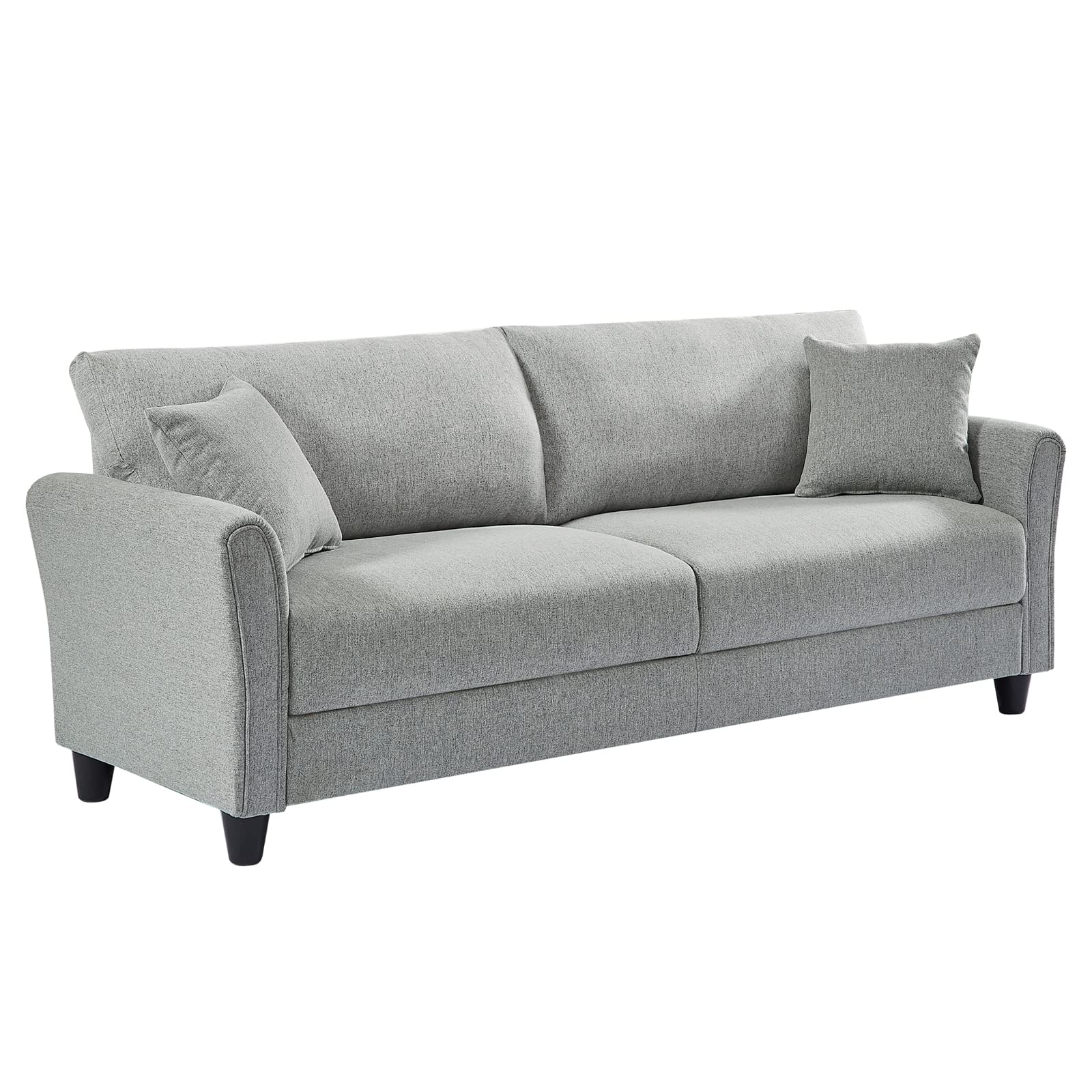 Century Modern Couch 3 Seater Sofa with 2 Throw Pillows, Linen Fabric Upholstered
