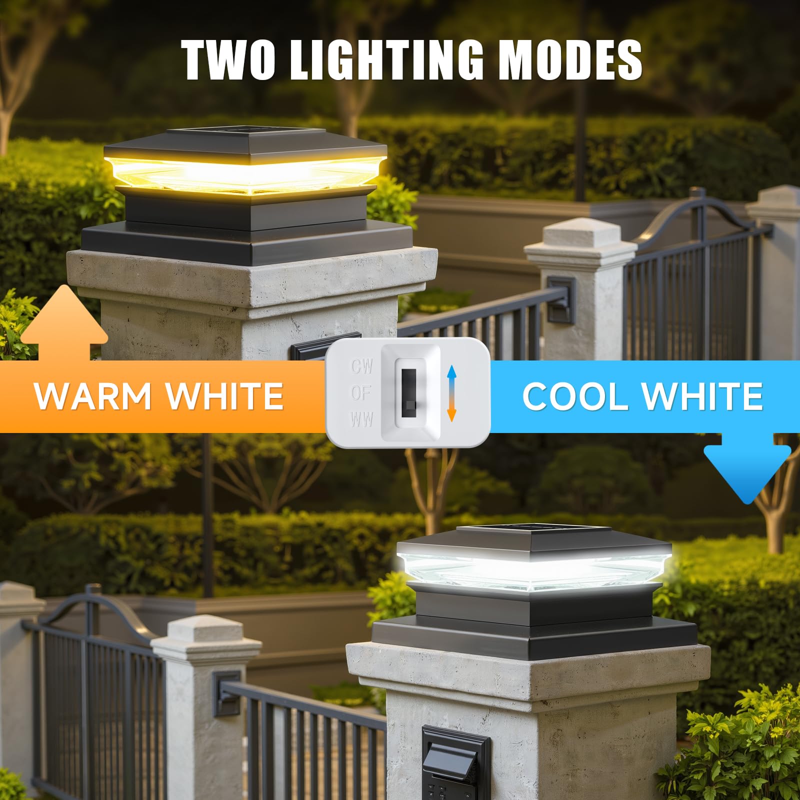 FEACORT Solar Post Cap Lights 12 Pack, Fence Post Solar Lights, Warm White/Cool White Lighting, Black Waterproof Outdoor Post Lights for Garden Patio Porch, 4x4, 5x5 or 6x6 Vinyl/Wooden Posts