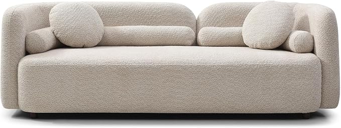 Japandi Style Boucle Sofa, Modern Tight Curved Back Sofa, living room