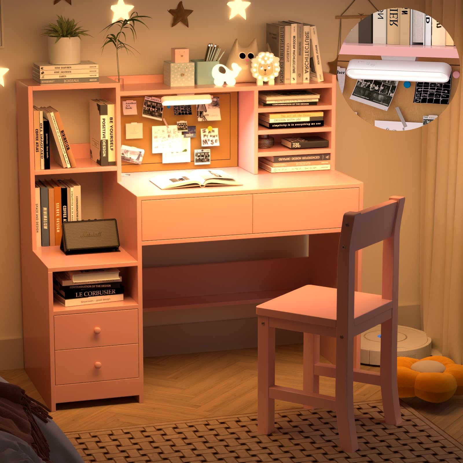 Kids Desk and Chair Set for 5-12 Year Old,Kids Study Desk with 3-Color Light