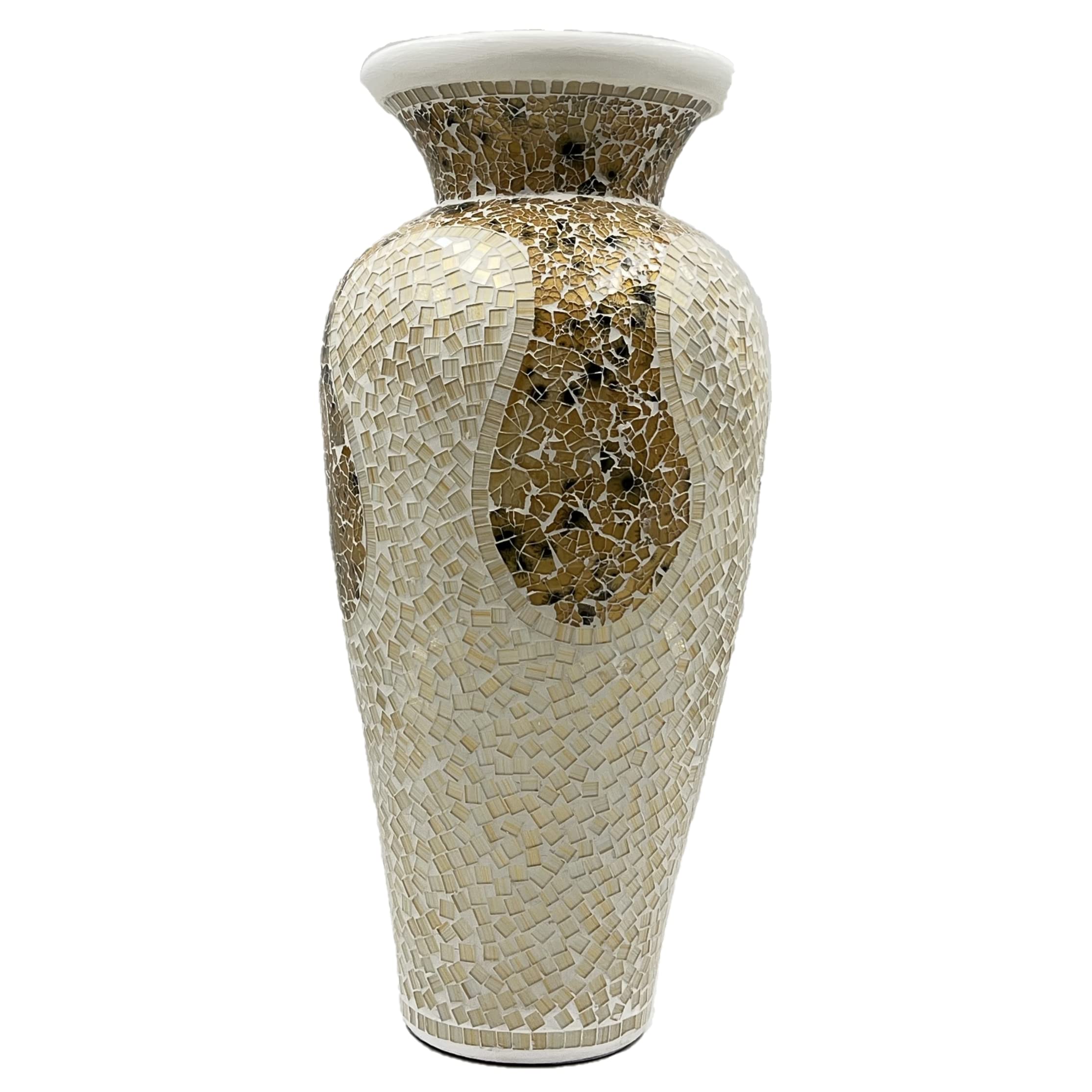 Floor Vase – Tall Cylinder Made of Terracotta with Light Caramel and White Glass Mosaic