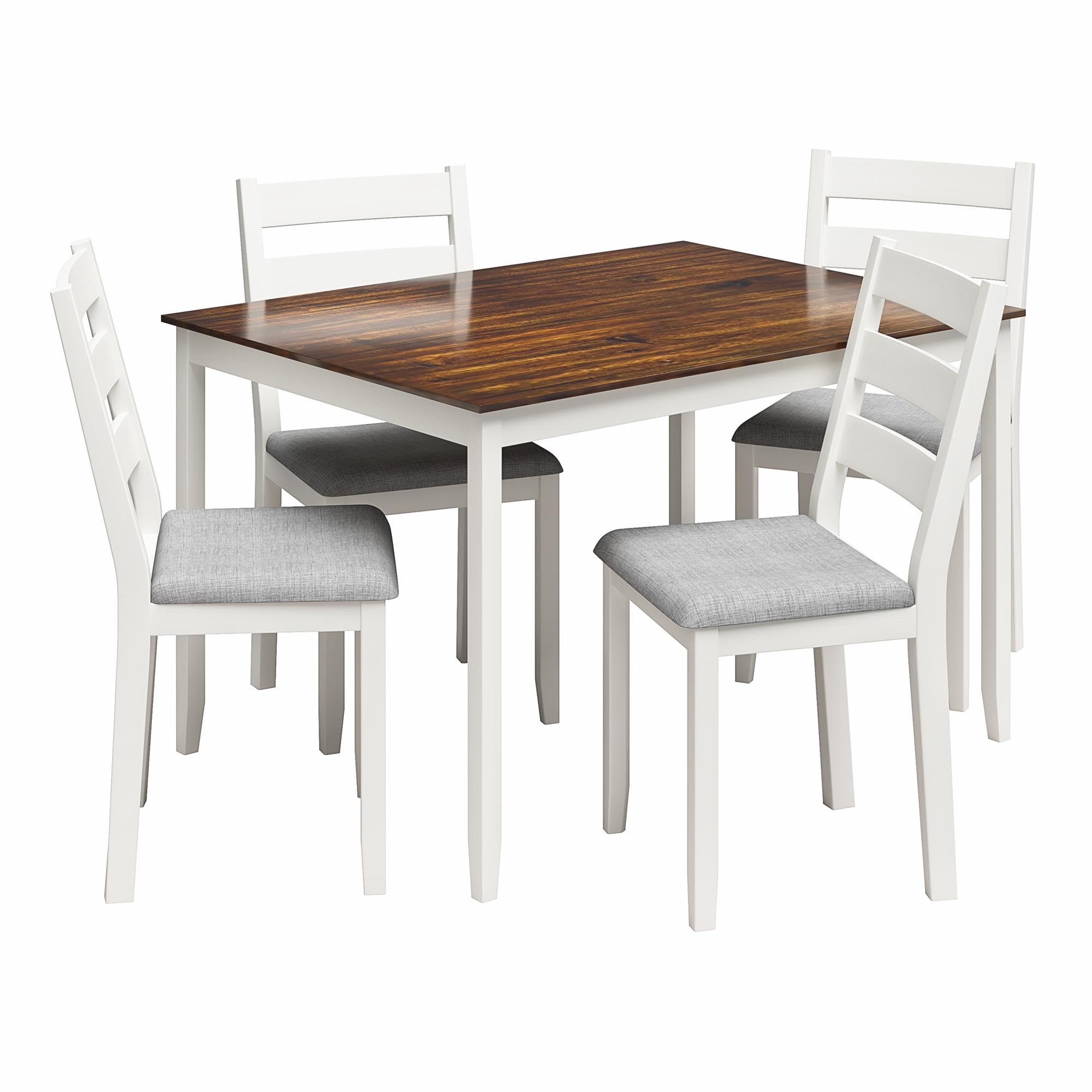 Reila 5-Piece Wood Dining Room Table Set for 4, White/Walnut