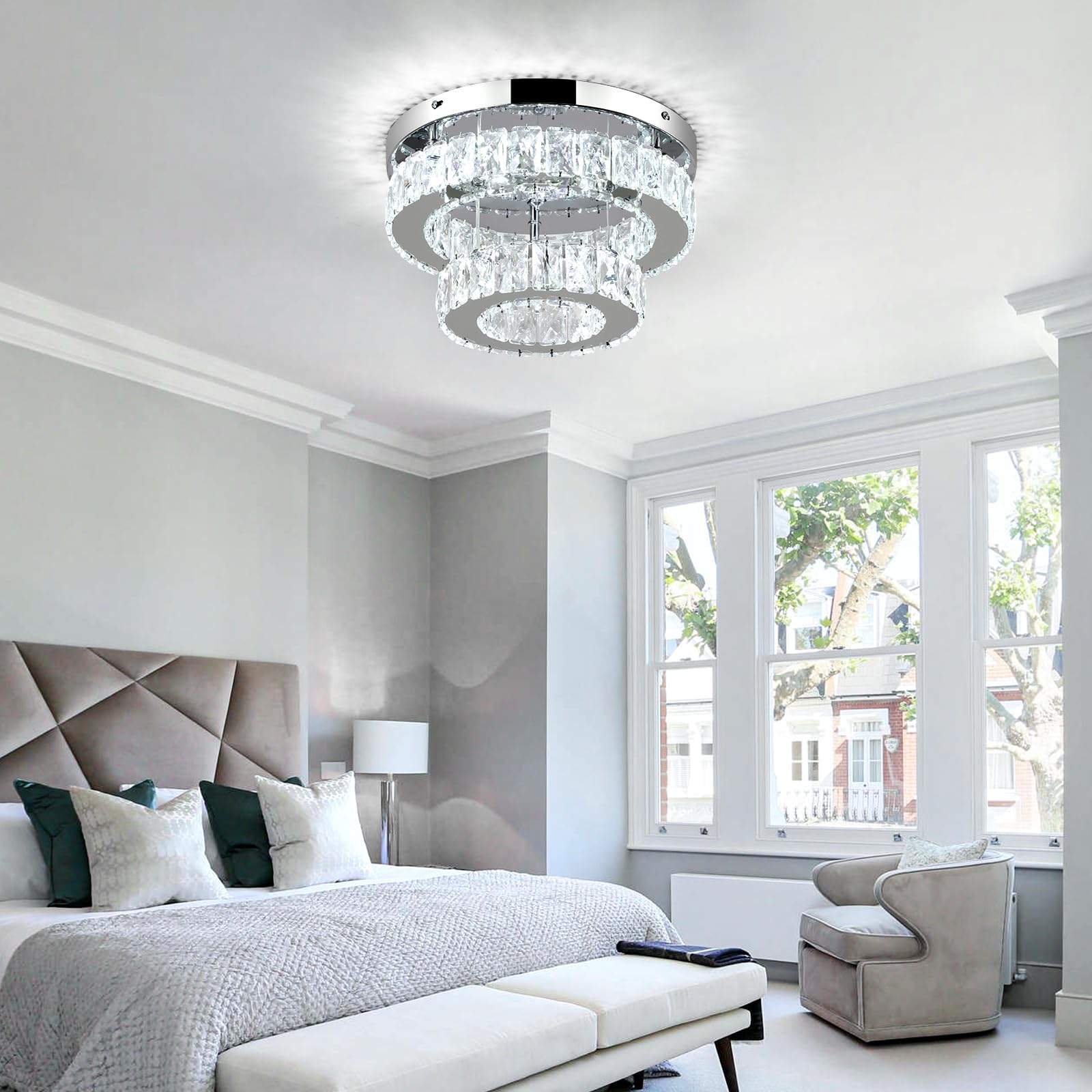 11.8 inch Dimmable Flush Mount Ceiling Light Crystals Chandelier