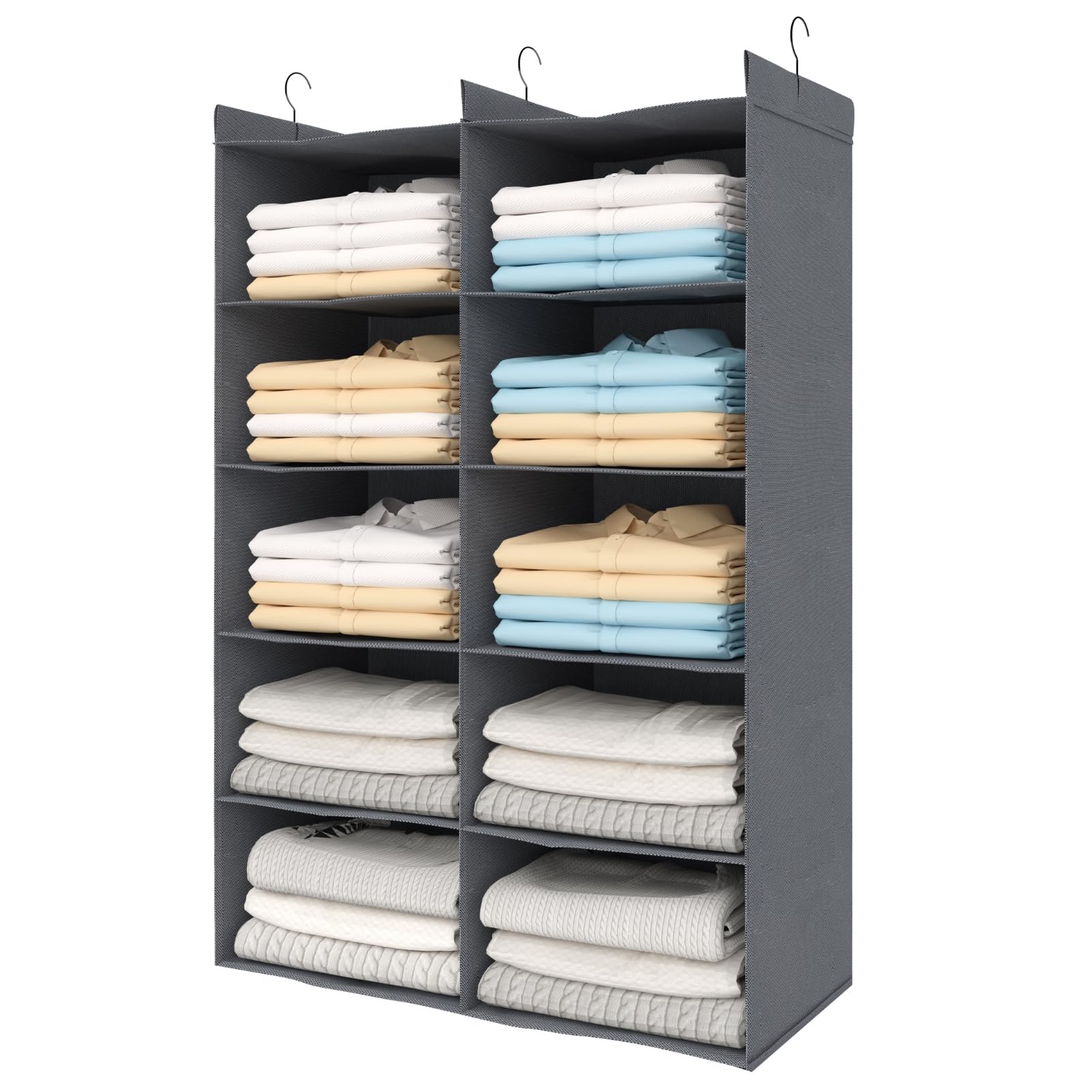 5 Tier Shelf Hanging Closet Organizer, Dual-Row 10 Pocket Cloth Hanging Shelf