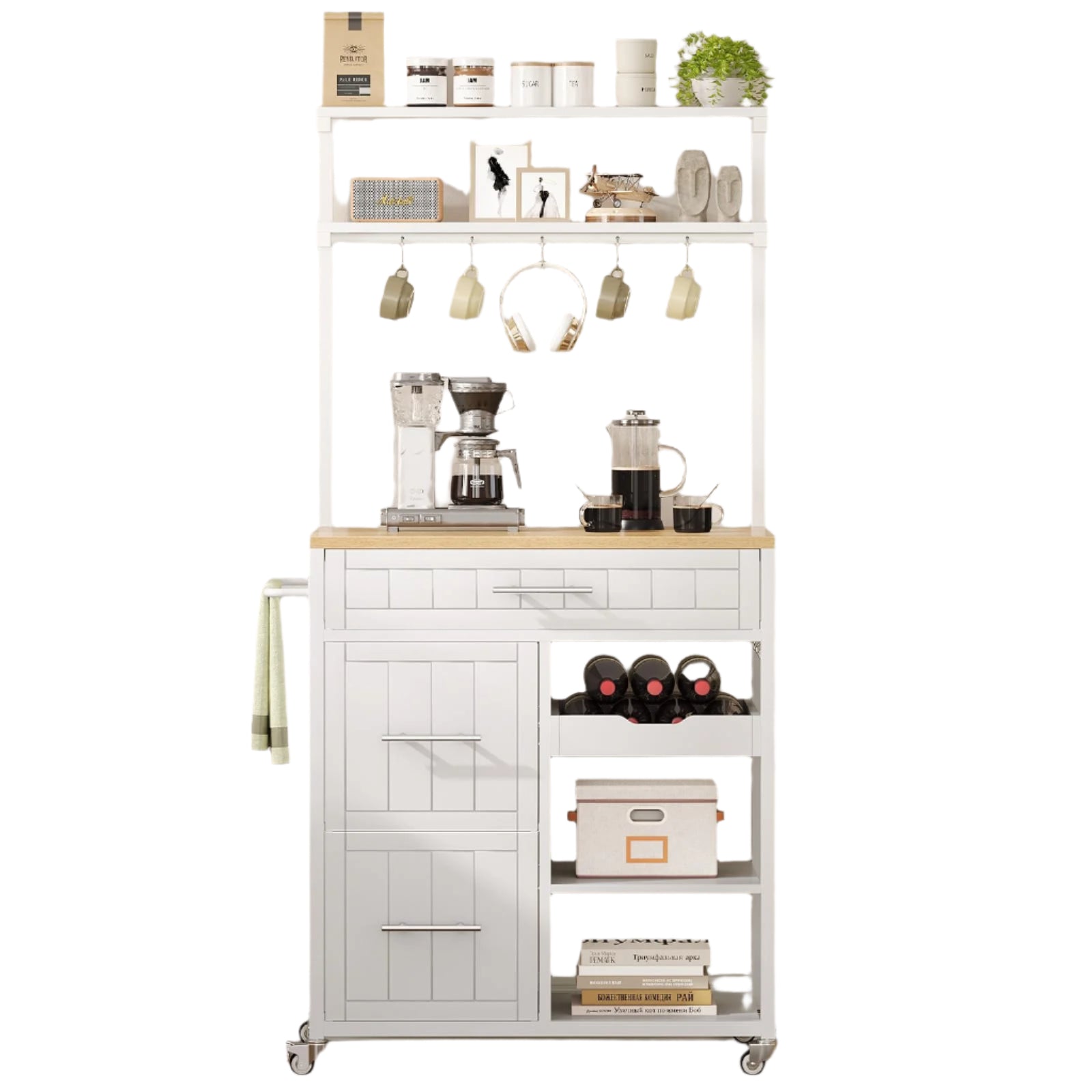 Kitchen Island with Storage, Rolling Kitchen Island Cart with Shelves and Drawers