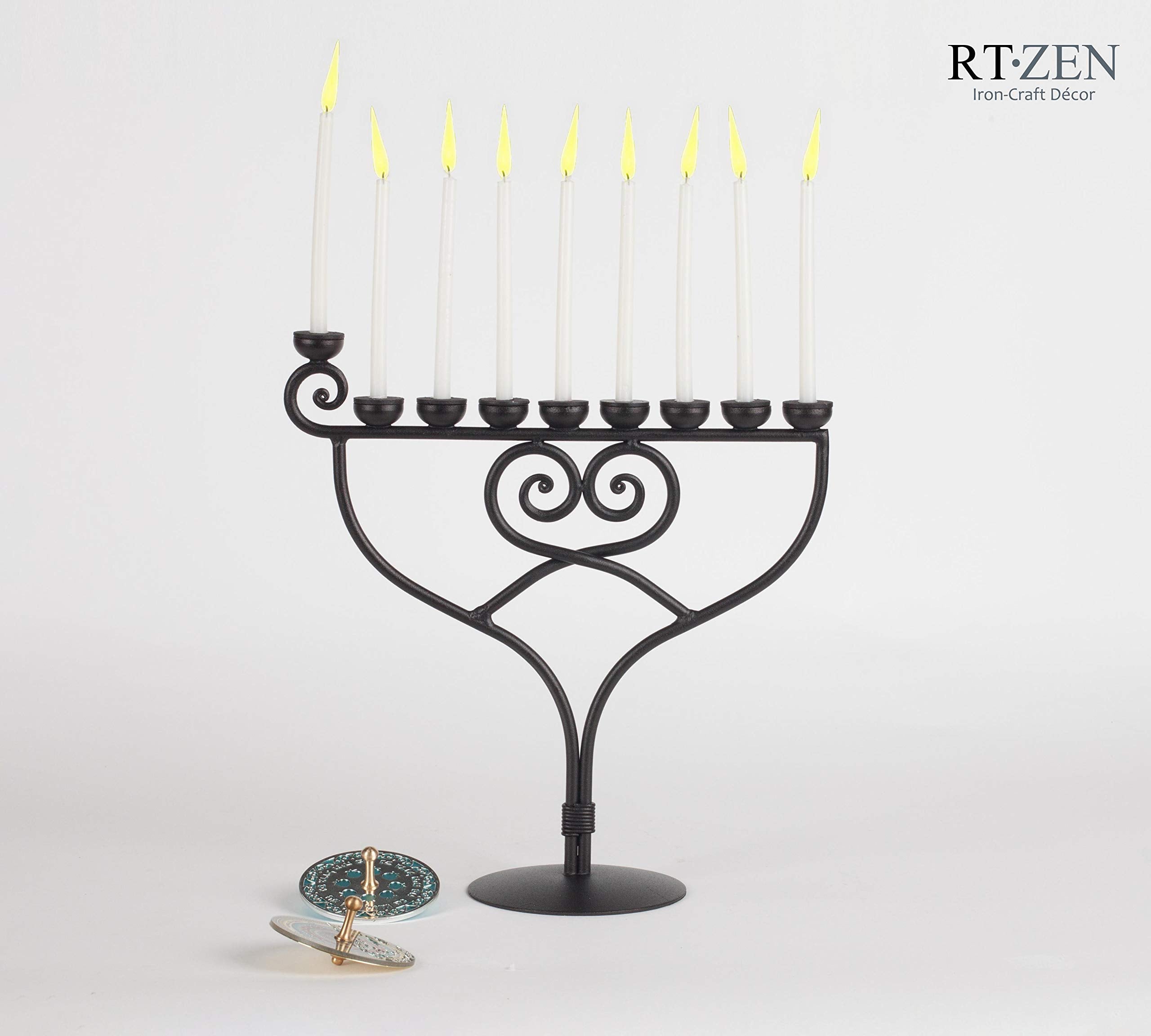 Judaica - Wrought Iron Hanukkah Menorah, Handmade, 9 Branches Israel Décor