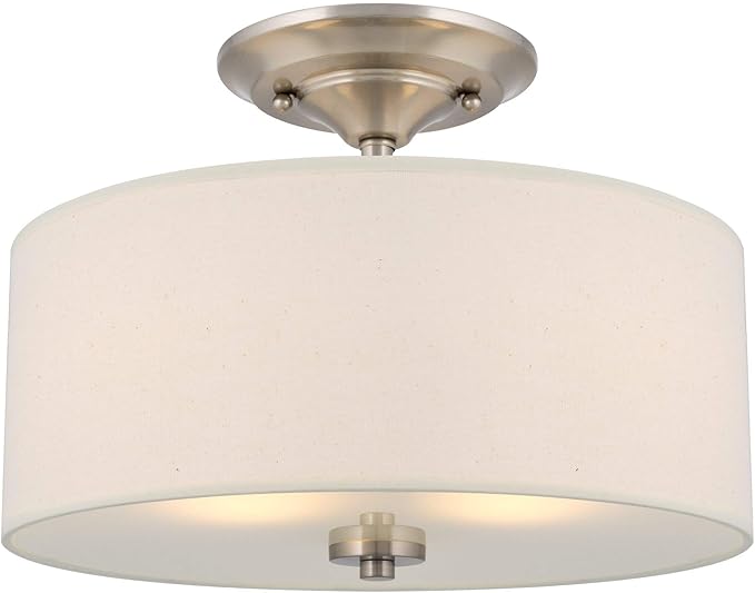 " 2-Light Semi-Flush Mount Ceiling Light Fixture with Off-White Fabric