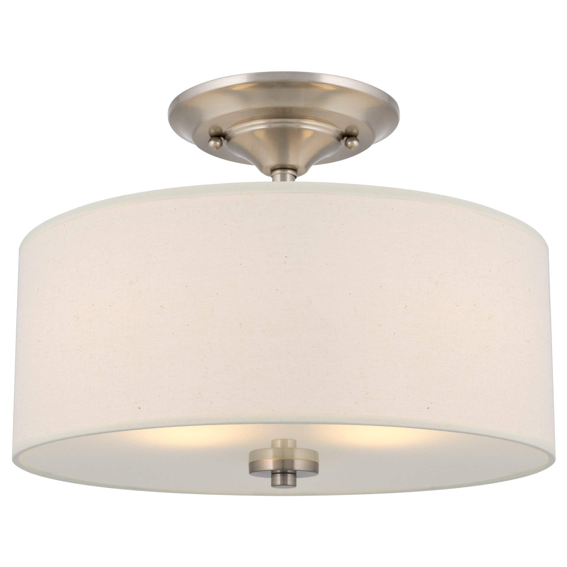 " 2-Light Semi-Flush Mount Ceiling Light Fixture with Off-White Fabric
