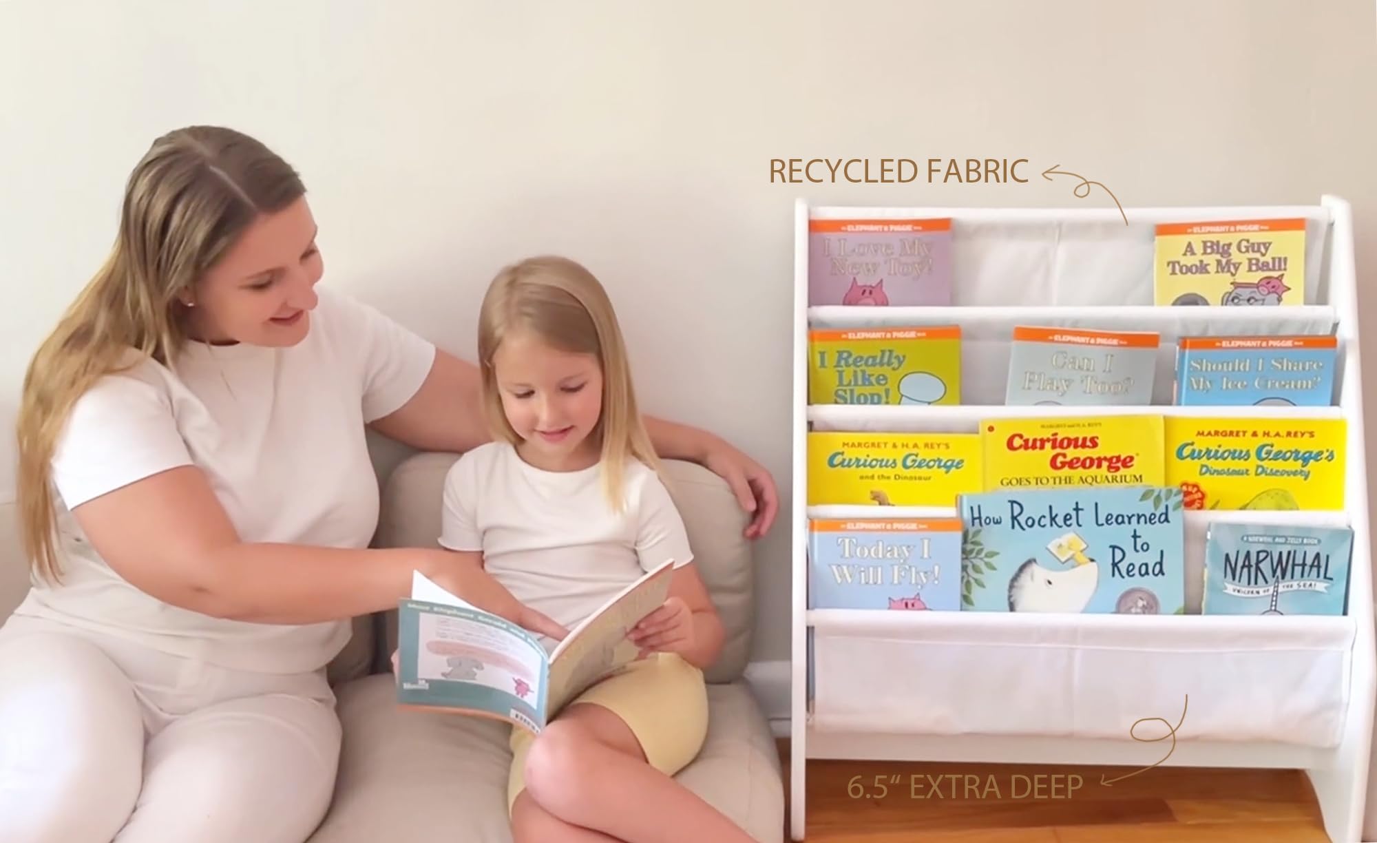 Bookshelf Storage, Book Shelf for Kids Rooms, 4 Tier Sling Toddler Bookshelf