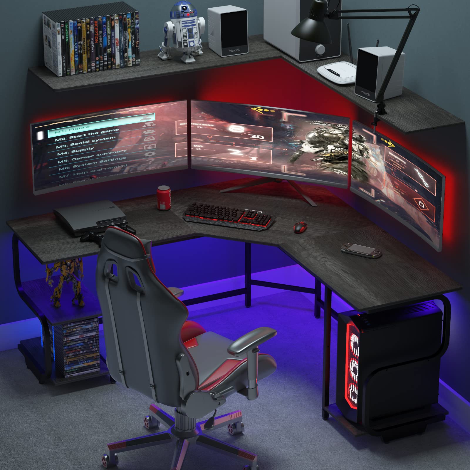 Modern L Shaped Desk with Shelves,64.84" Gaming Computer Desk